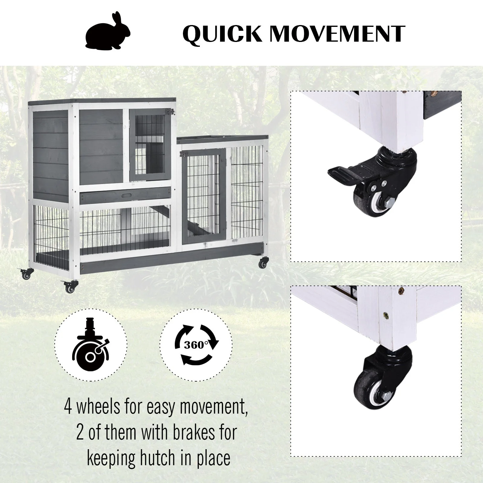 PawHut Small Animals 2-Tier Fir Wood Rabbit Hutch Indoor Grey - Image 8