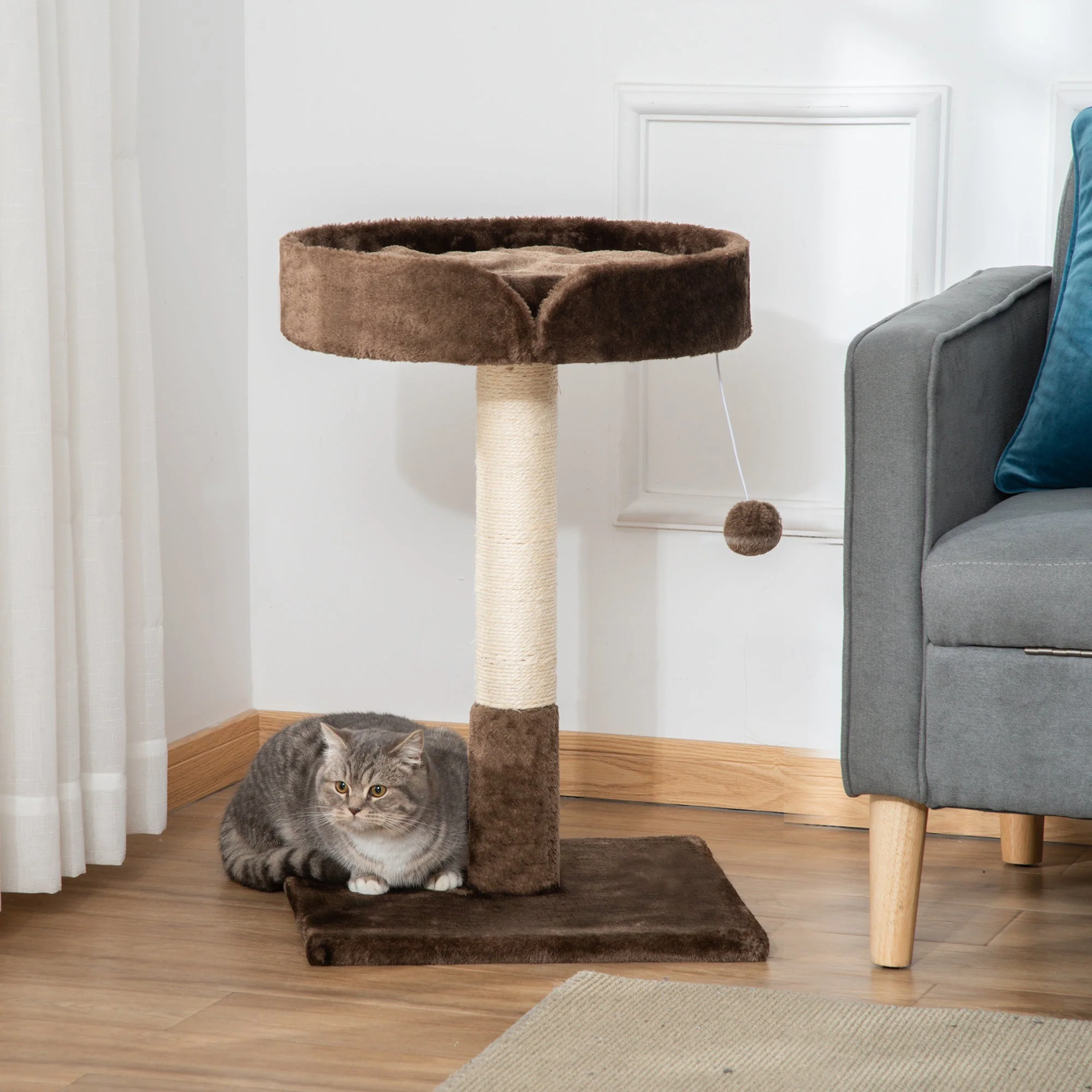 PawHut Small Cat Tree for Indoor Cats with Sisal Scratching Post Kitten Bed Cushion Ball Toy - Image 8