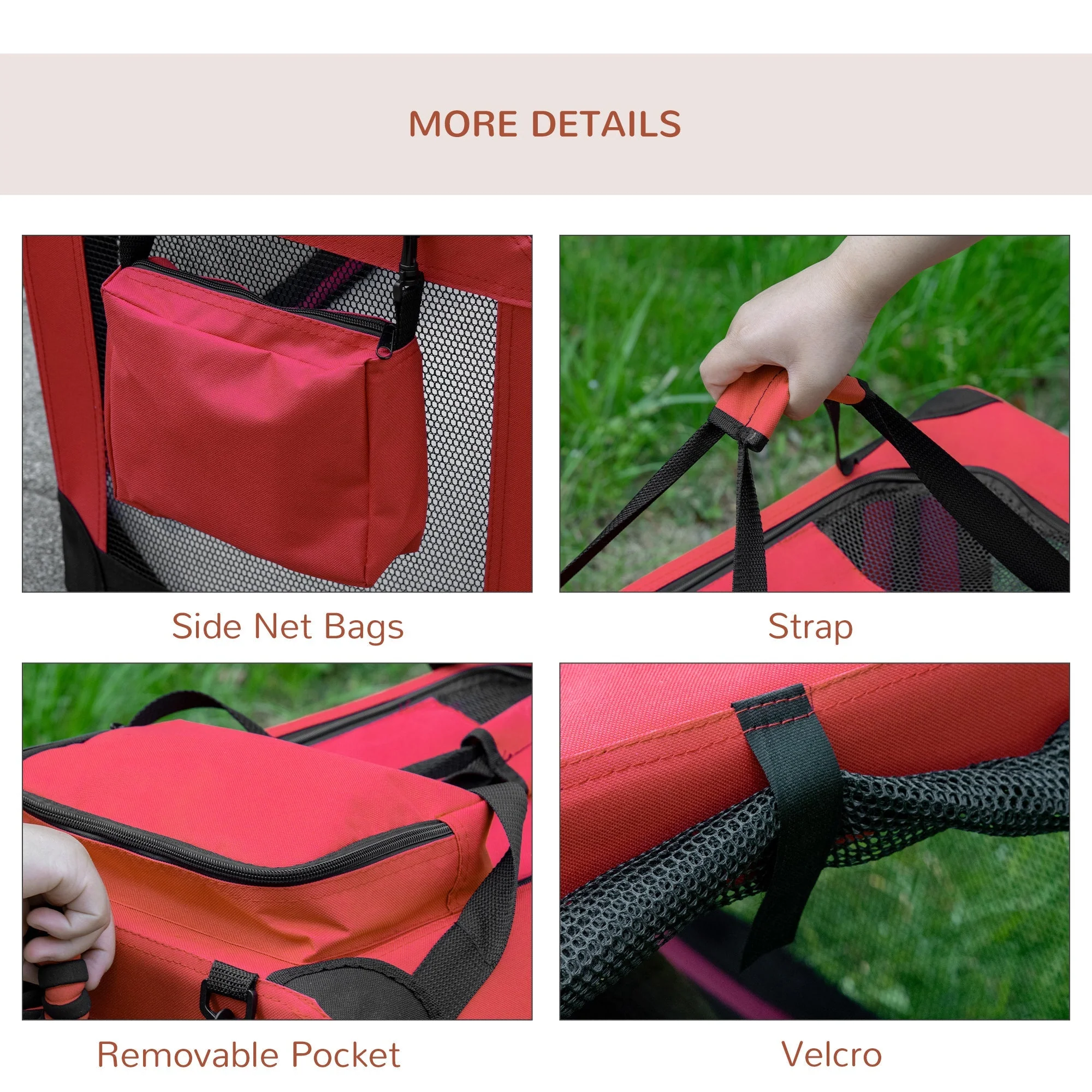 PawHut Small Pets PVC Oxford Cloth Travel Carrier w/ Mesh Windows Red - Image 3