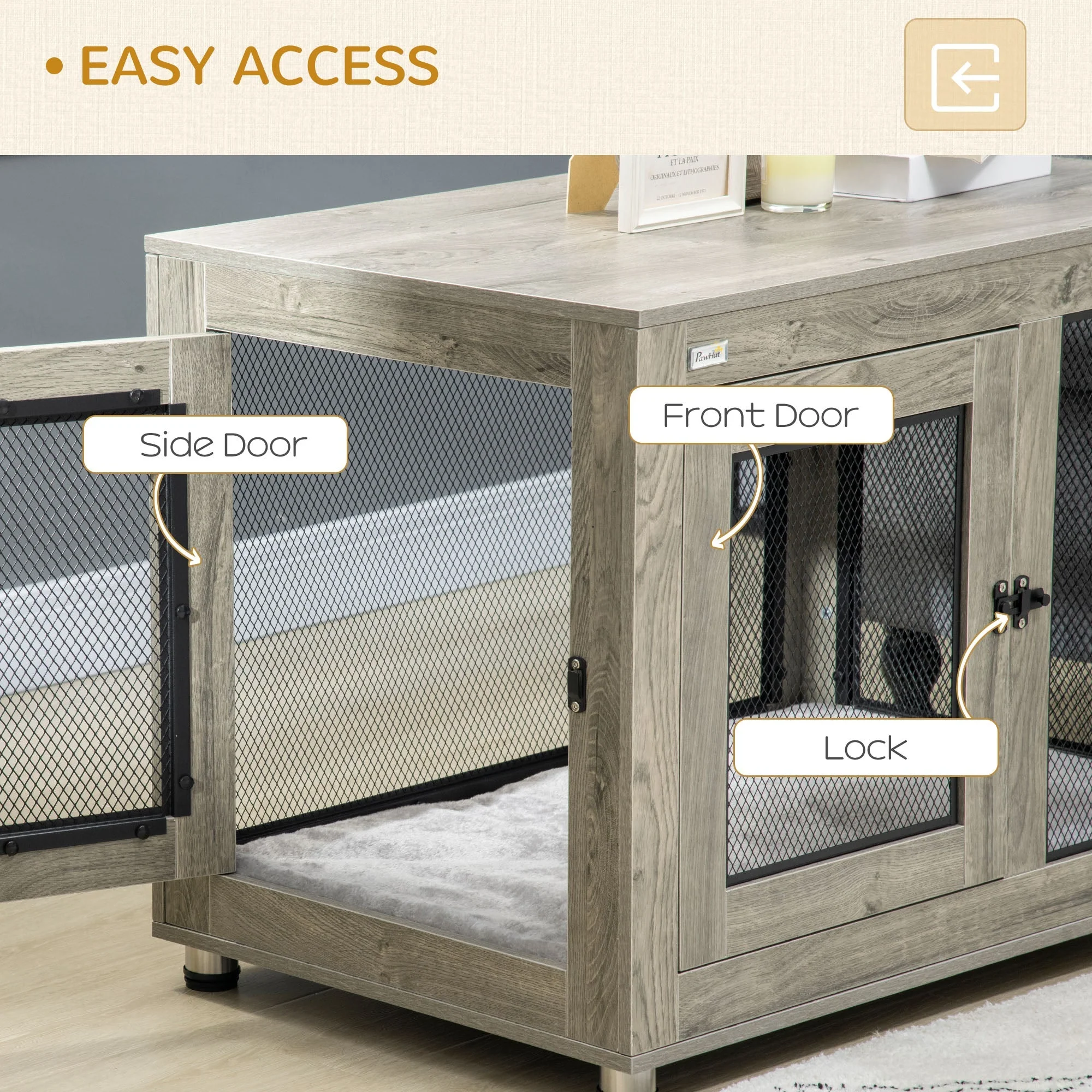 Pawhut Two-In-One Dog Cage & Side Table With Two Doors Cushion For Large Dogs - Image 5