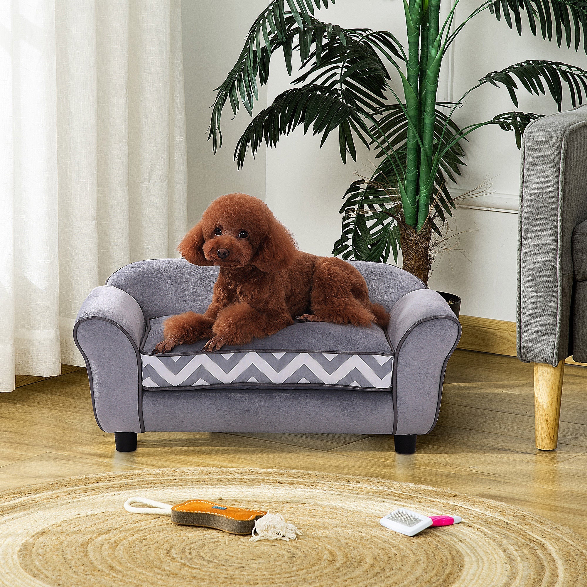 PawHut Velvet-Feel Small Dog Pet Bed - Grey - Image 6