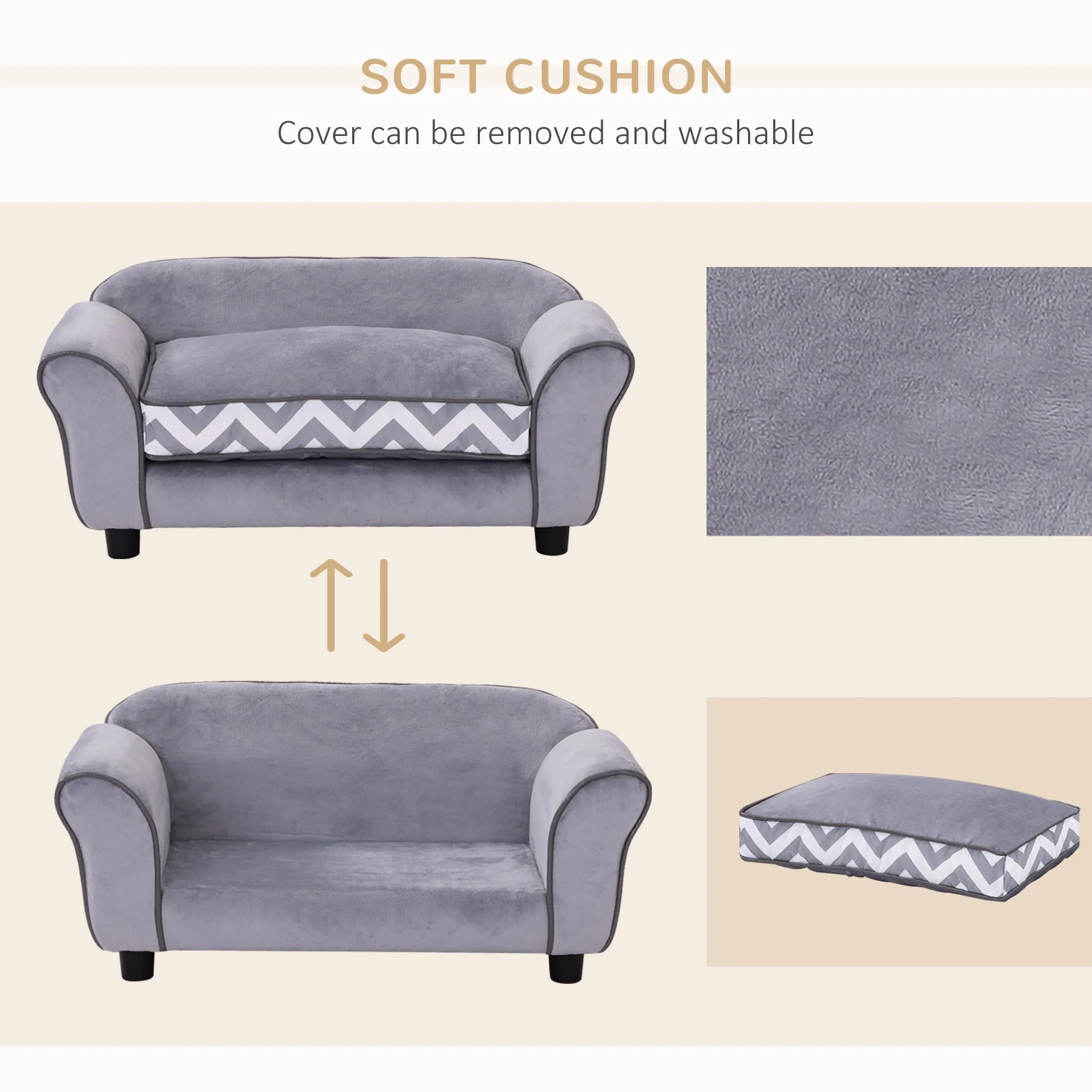 PawHut Velvet-Feel Small Dog Pet Bed - Grey - Image 8