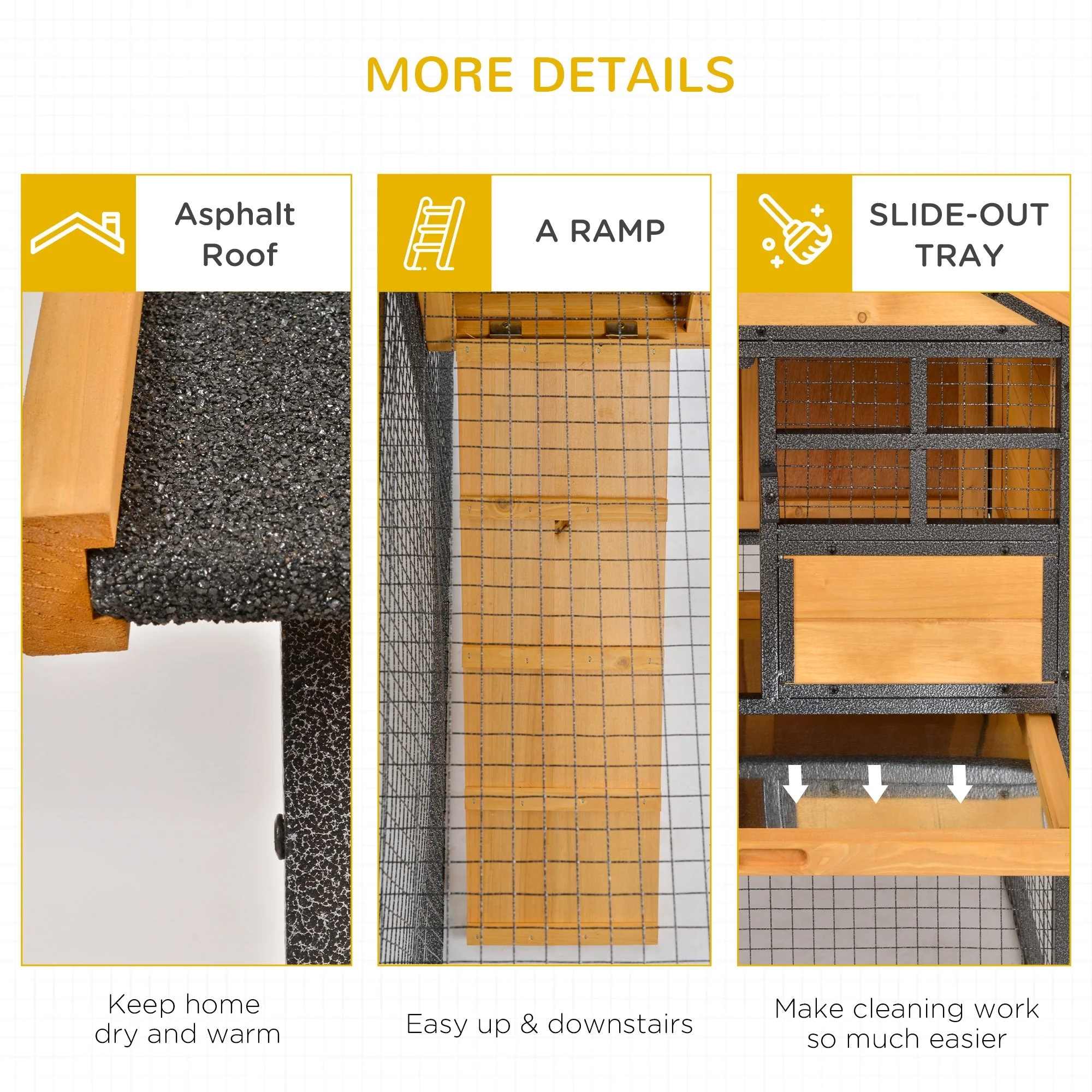 PawHut Wood-metal Rabbit Hutch Elevated Pet Bunny House Rabbit Cage with Slide-Out Tray Outdoor - Image 3