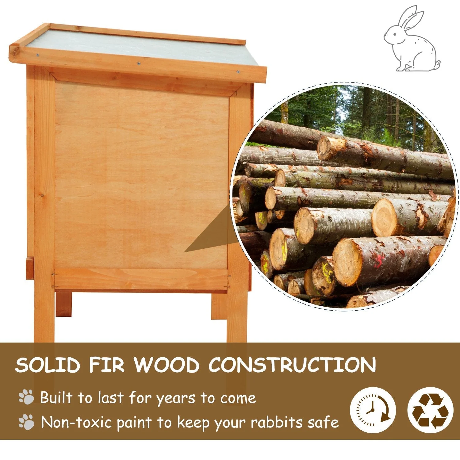 PawHut Wood Rabbit Hutch Guinea Pig House Bunny Cage Shelter Indoor Outdoor Elevated with Sliding Tray 90x45x65cm - Image 3