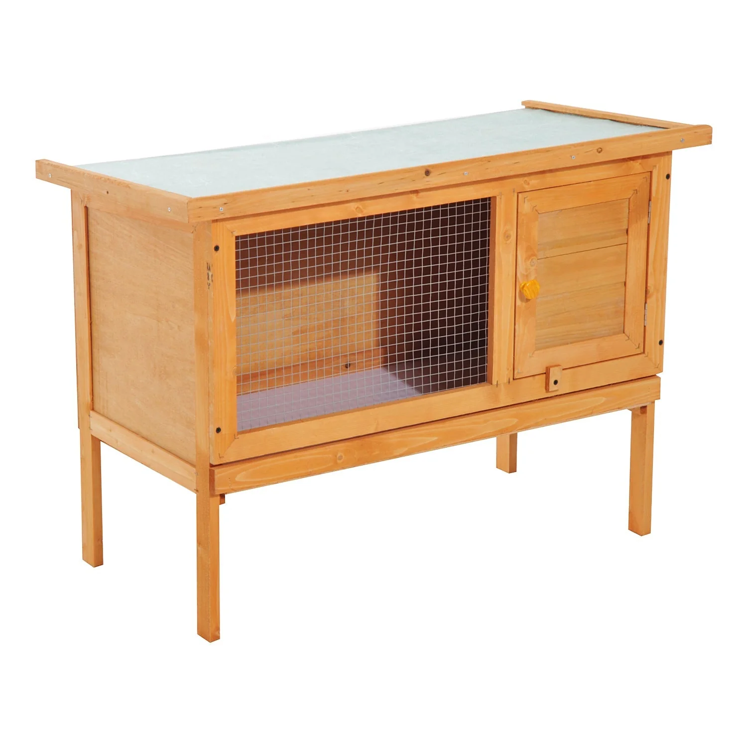 PawHut Wood Rabbit Hutch Guinea Pig House Bunny Cage Shelter Indoor Outdoor Elevated with Sliding Tray 90x45x65cm - Image 6