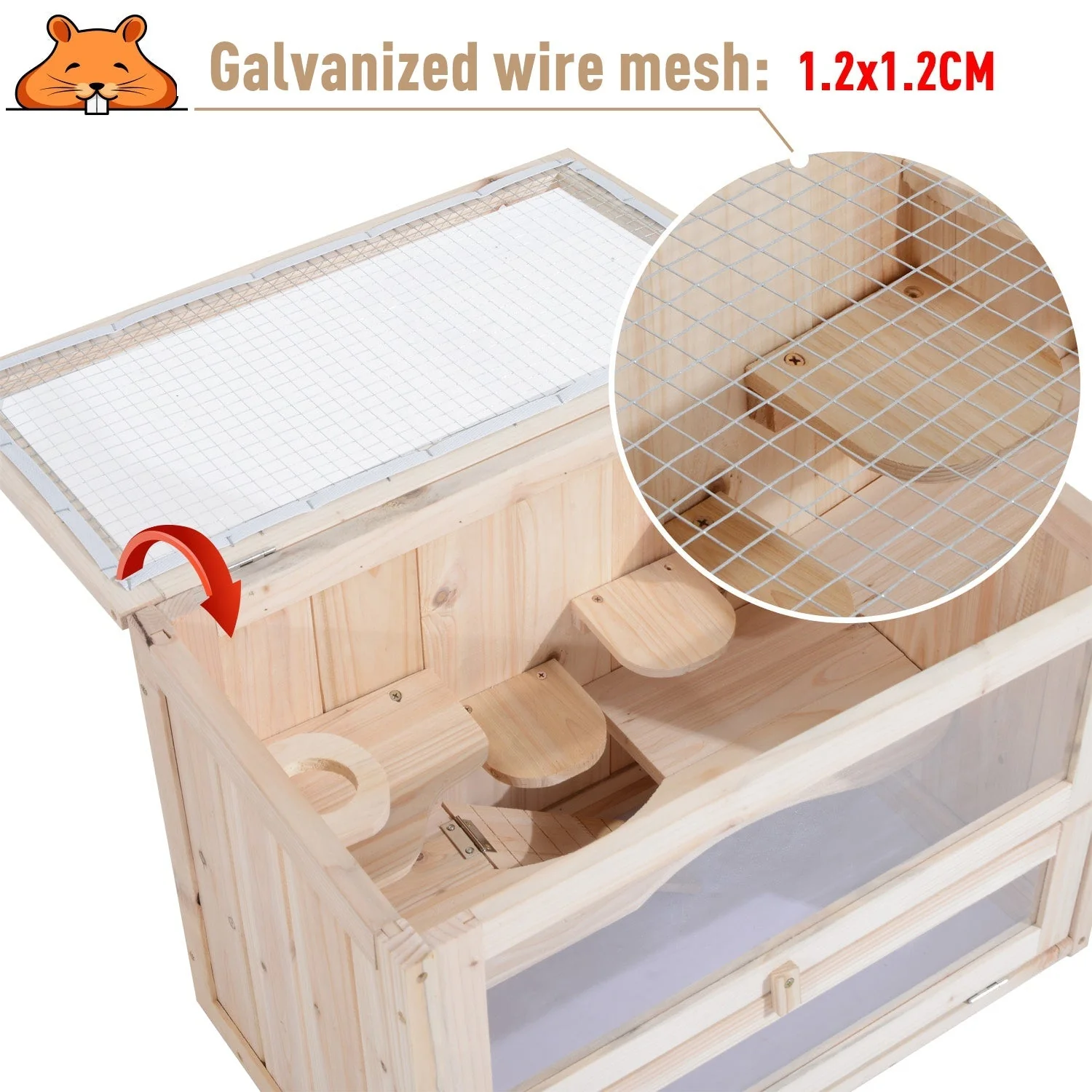 Pawhut Wooden Hamster Cage Mouse Mice Rodent Small Animals Hutch Exercise Play House 60 X 35 X 42cm - Image 4