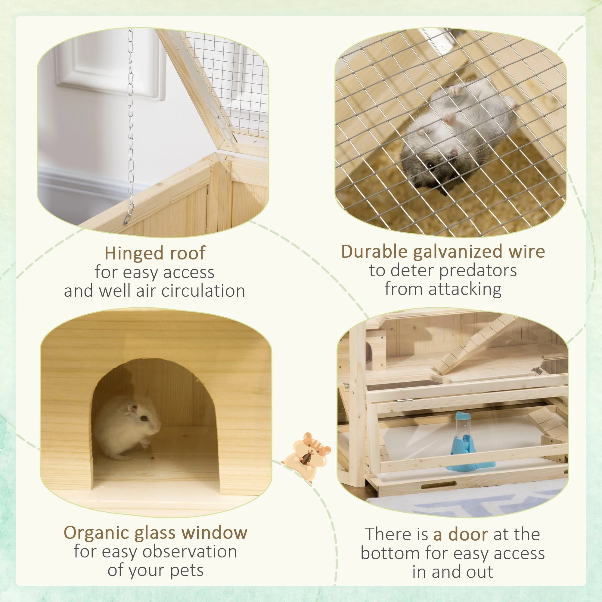 PawHut Wooden Large Hamster Cage Small Animal Exercise Play House 3 Tier with Sliding Tray - Image 3