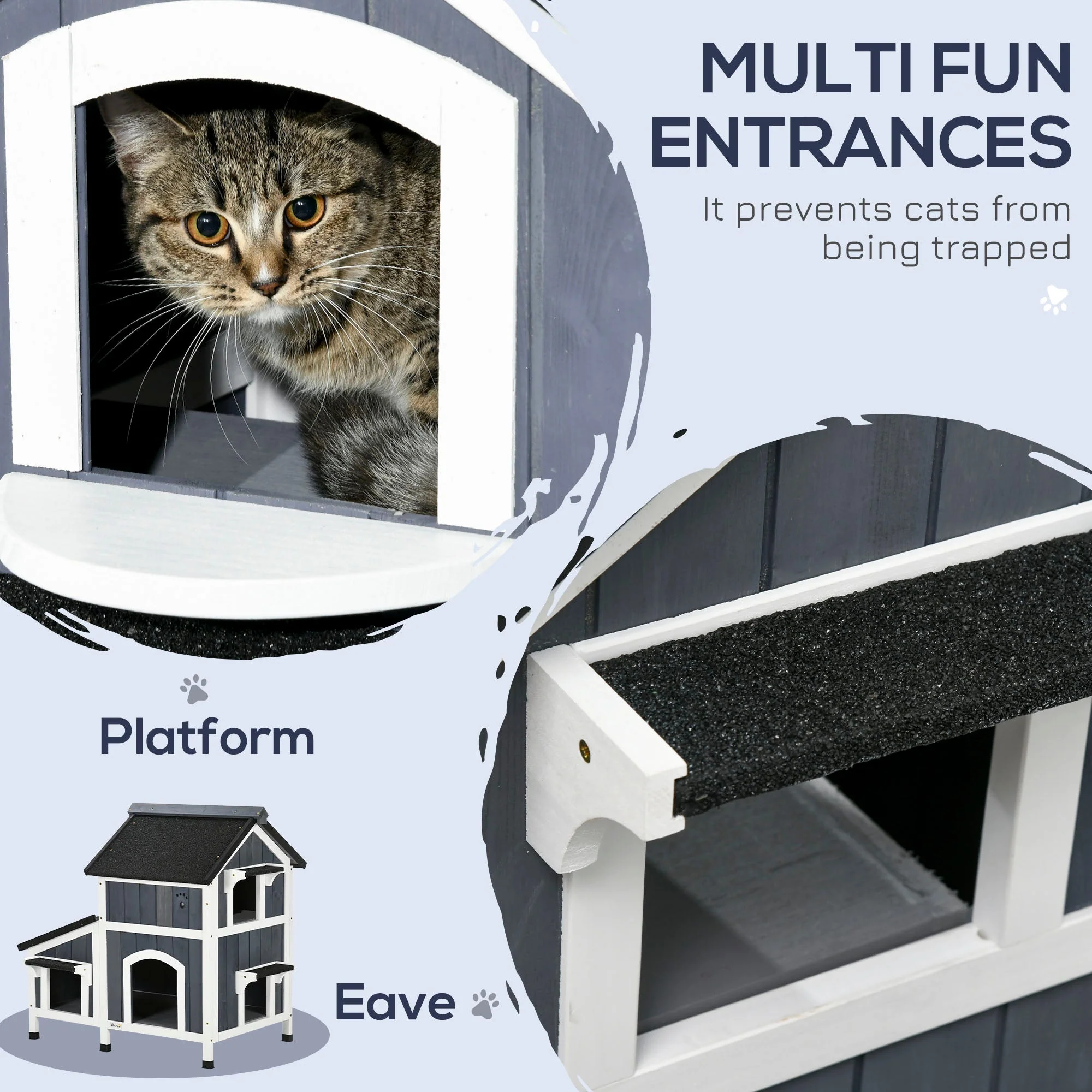 PawHut Wooden Outdoor Cat House with Flower Pot - Image 3