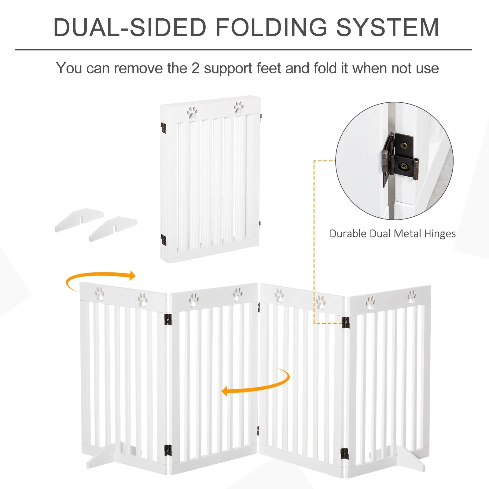 PawHut Wooden Pet Gate Foldable Freestanding Dog Safety Barrier w/ Support Feet - Image 7
