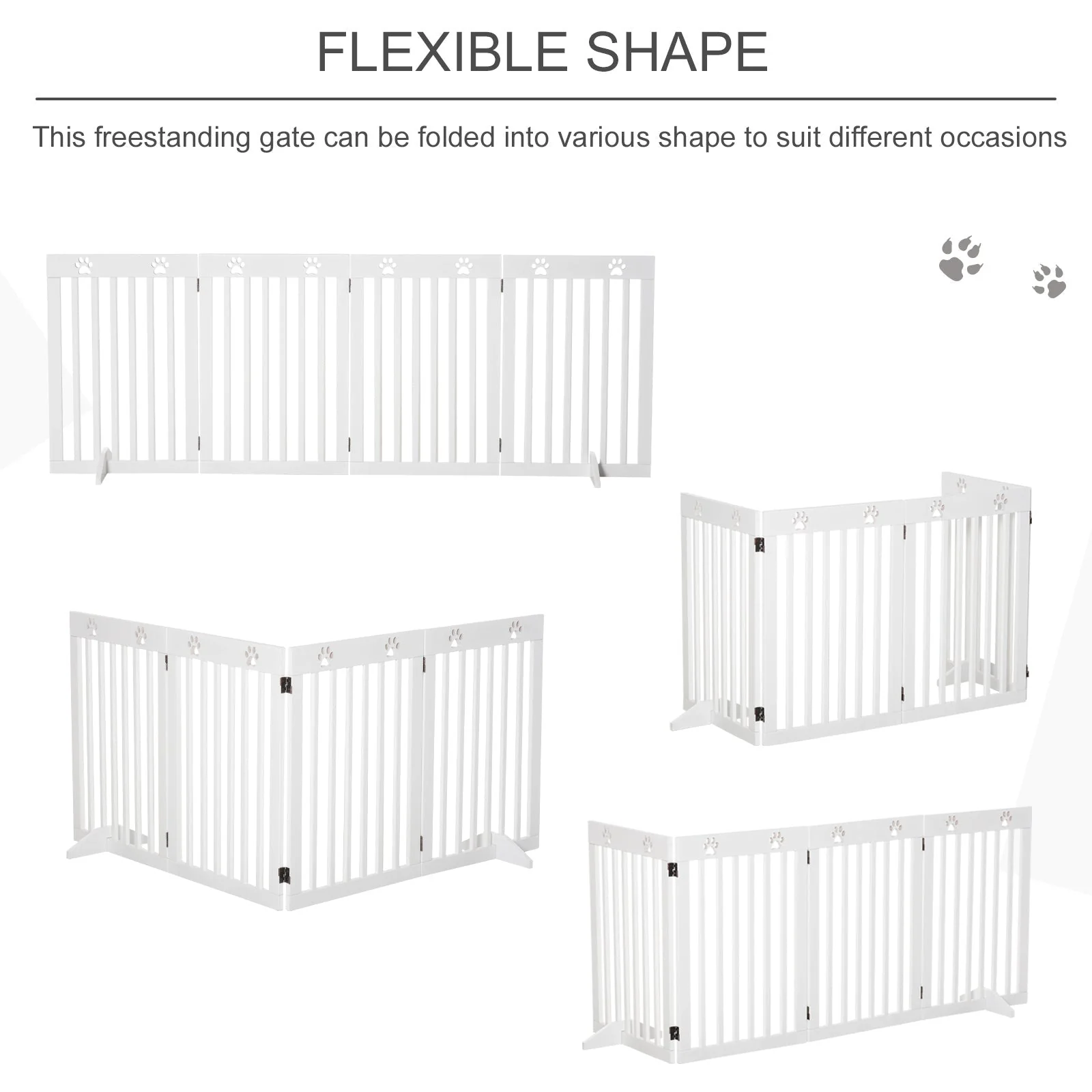 PawHut Wooden Pet Gate Foldable Freestanding Dog Safety Barrier w/ Support Feet - Image 8