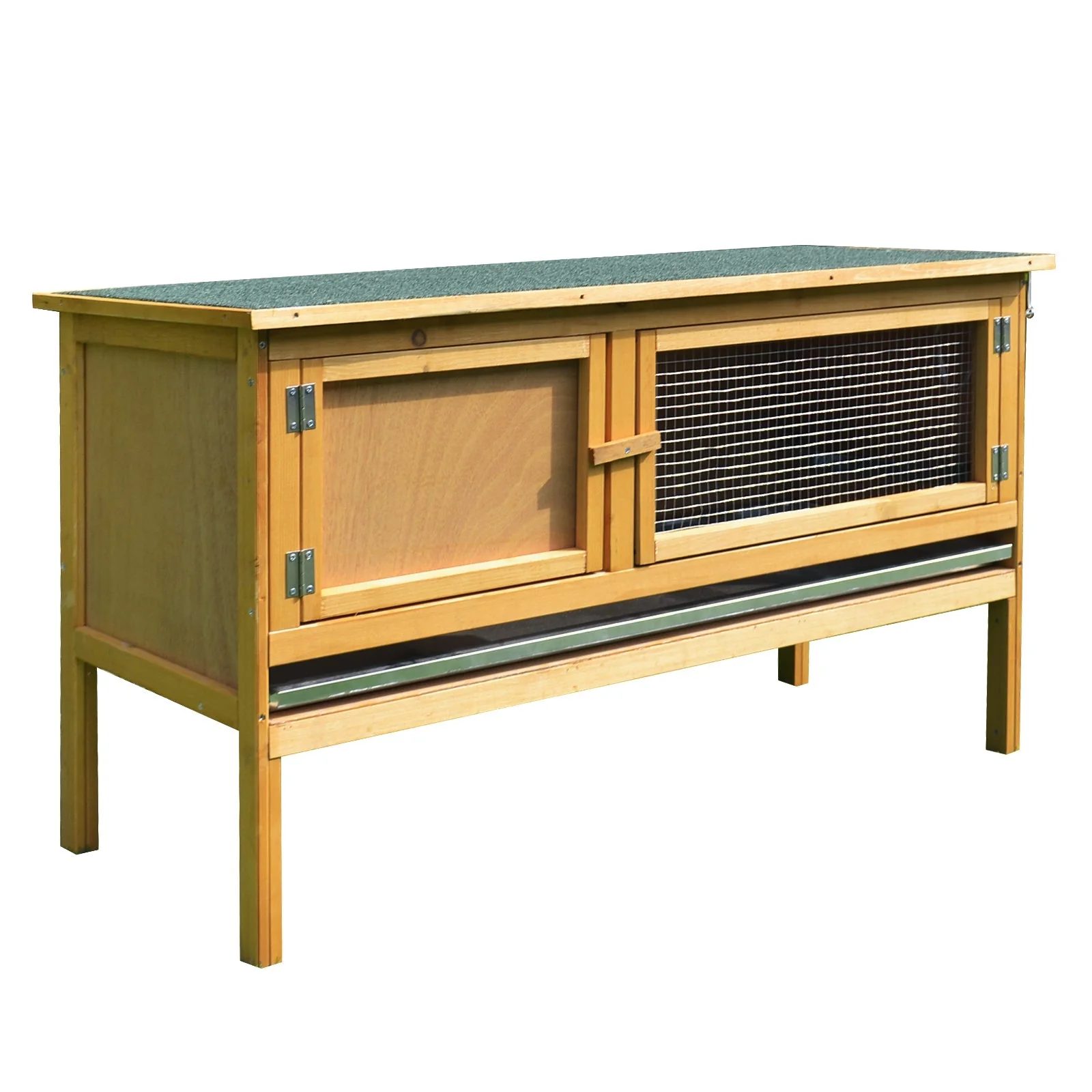 PawHut Wooden Rabbit Hutch Guinea Pigs House Outdoor Small Animal Bunny Cage w/ Hinged Top Slide out Tray 115 x 44.3 x 65 cm - Image 4