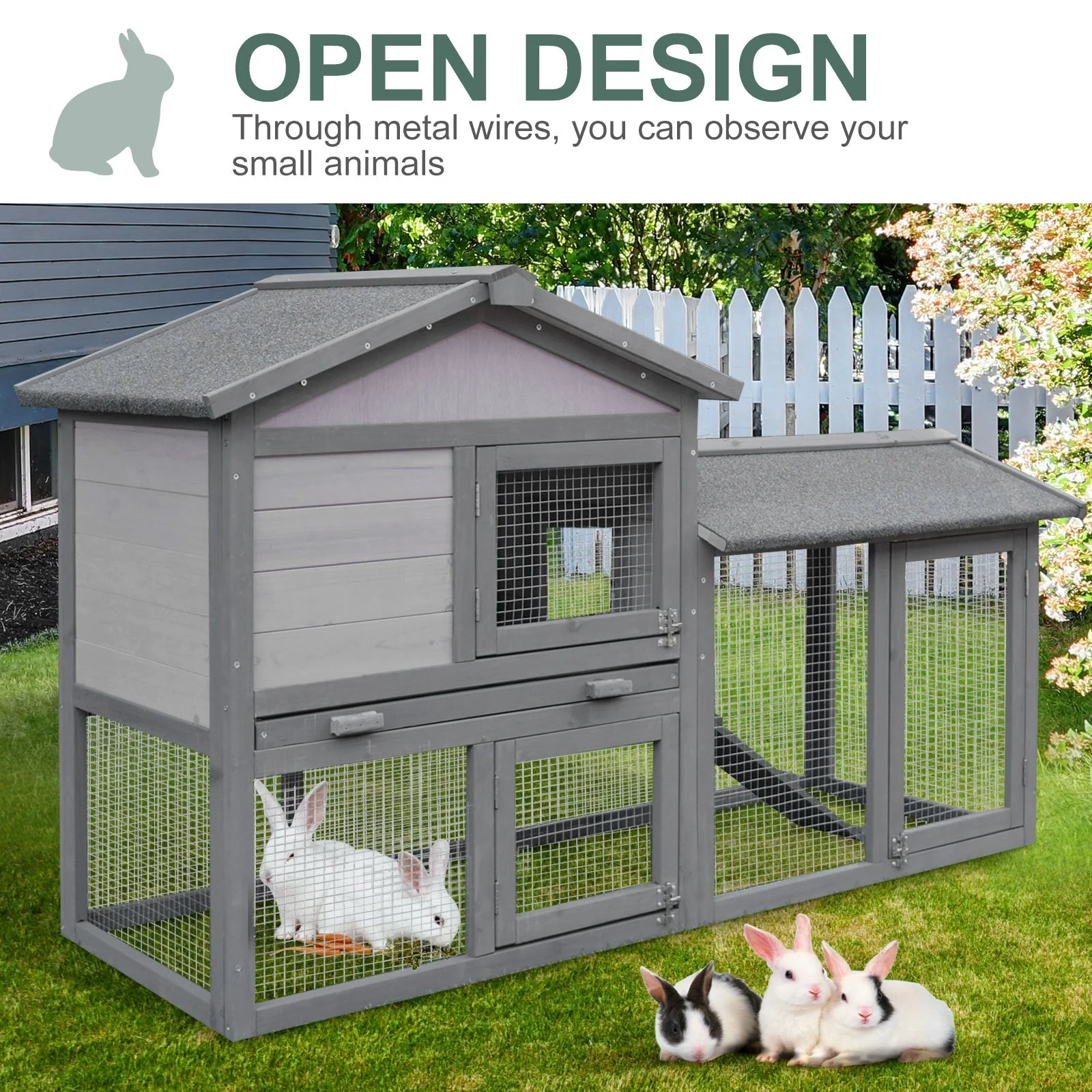 PawHut Wooden Rabbit Hutch Outdoor - Image 4