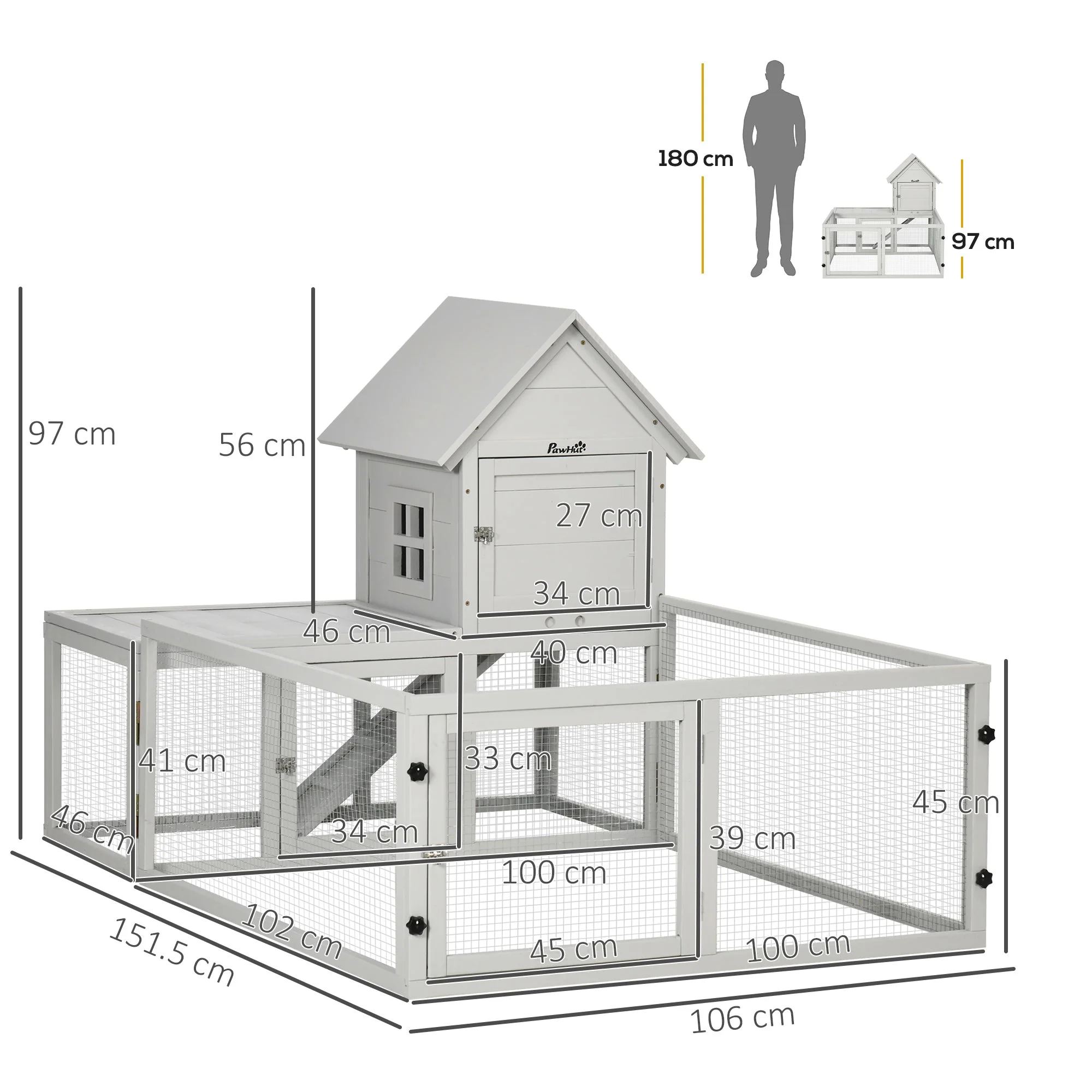 PawHut Wooden Rabbit Hutch with Extra Fenced Area - Image 3