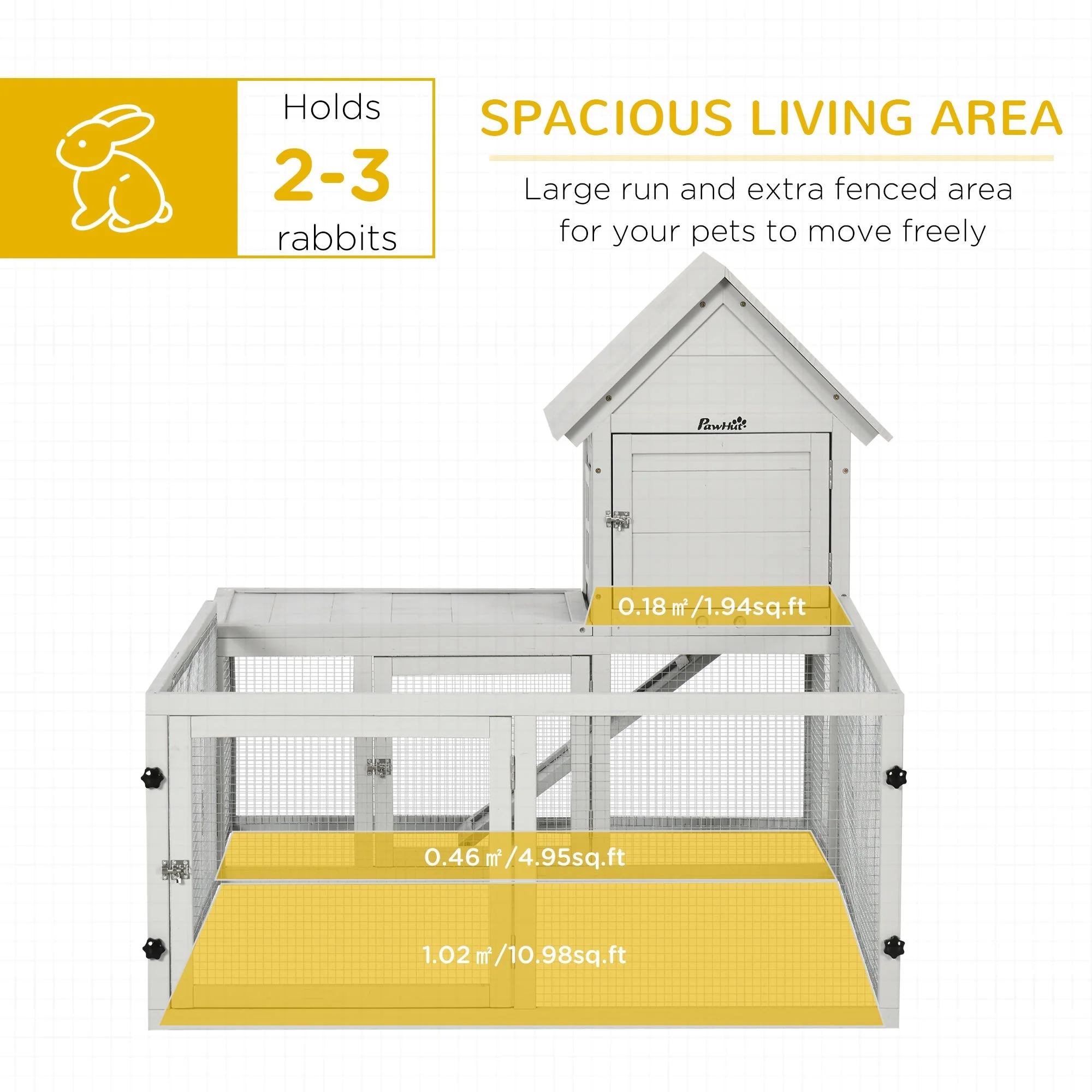 PawHut Wooden Rabbit Hutch with Extra Fenced Area - Image 4