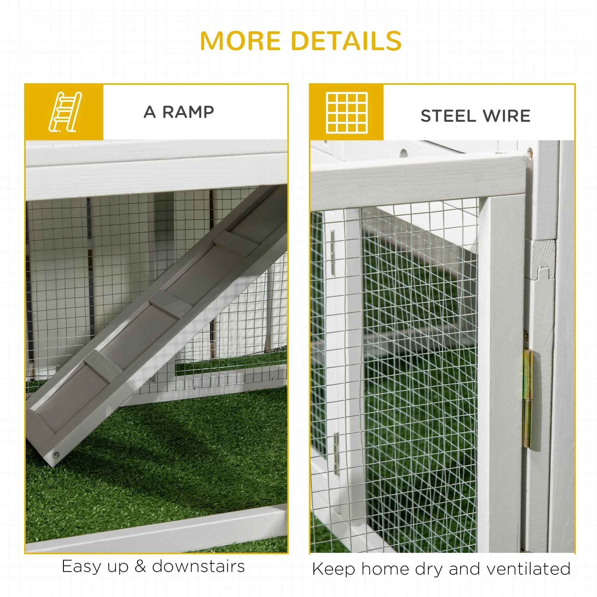 PawHut Wooden Rabbit Hutch with Extra Fenced Area - Image 7