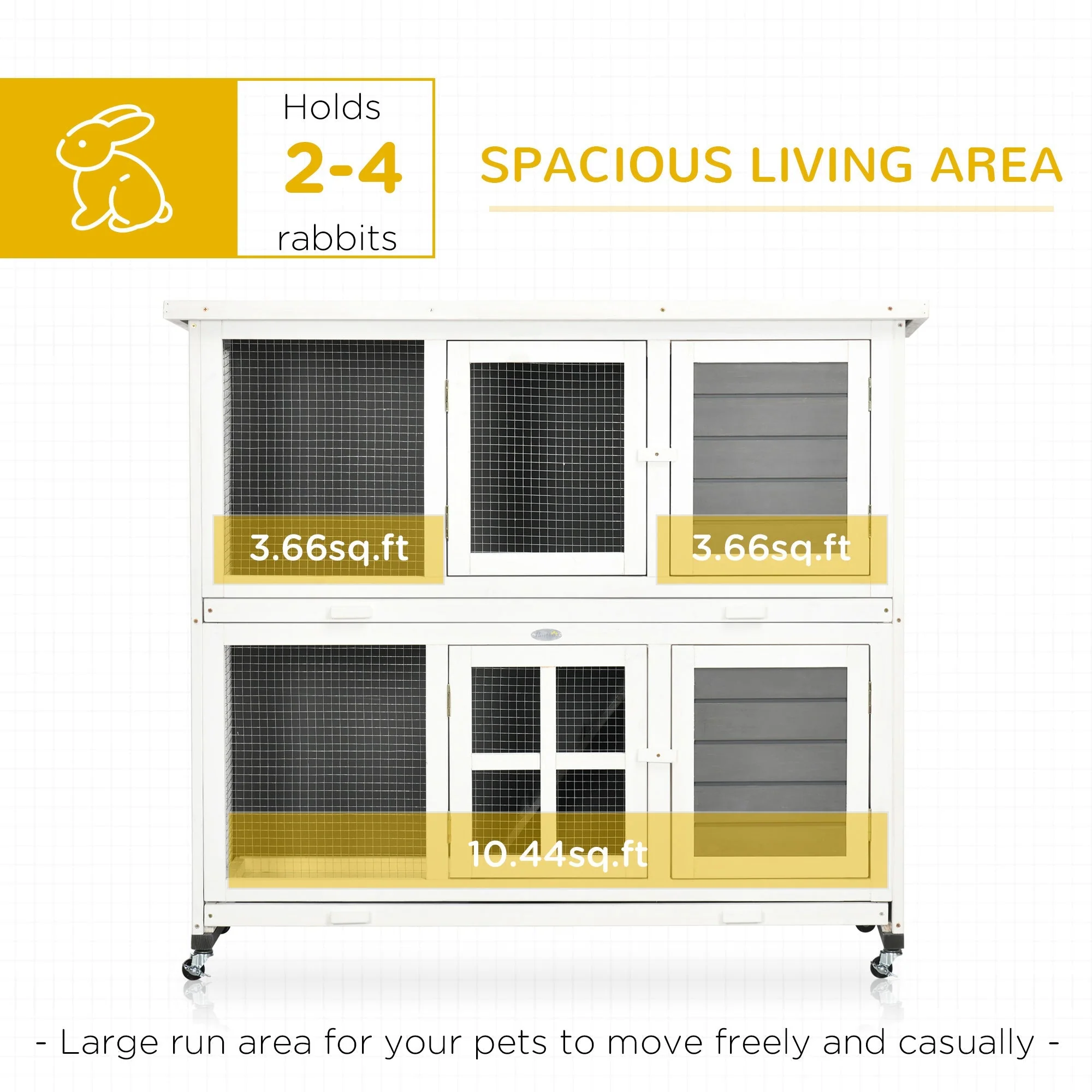 PawHut Wooden Rabbit Hutch with Wheels - Image 5