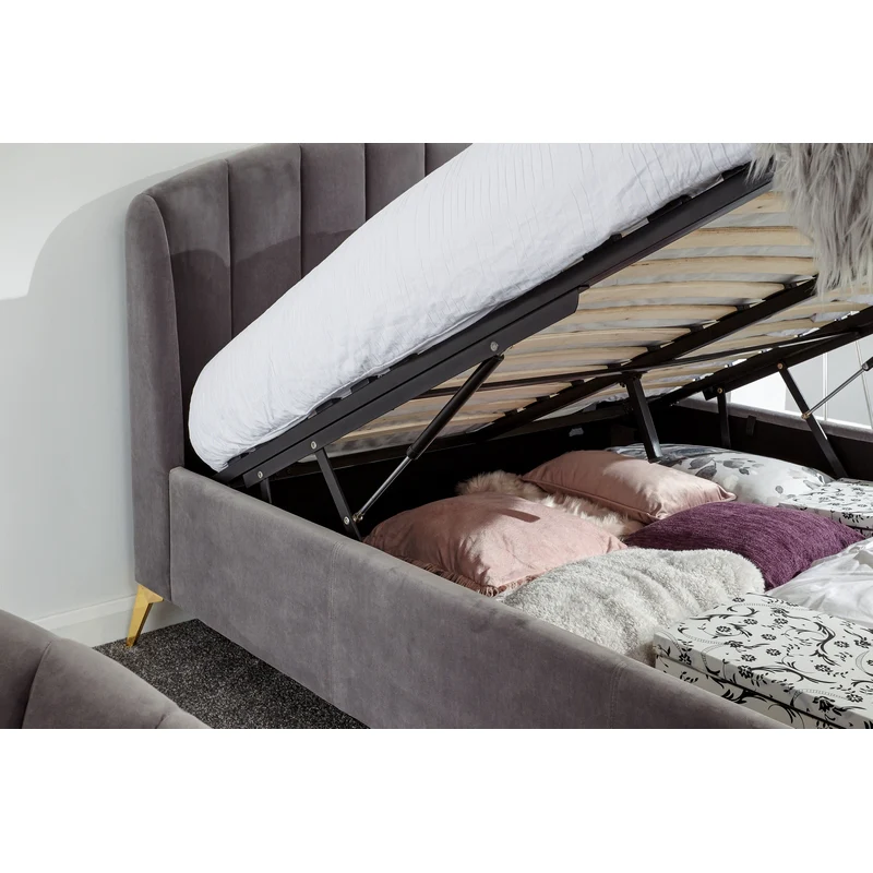 Pettine Double Ottoman Bed Wood & Fabric Grey 5 x 7ft - Image 3