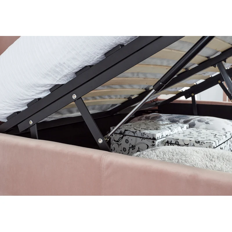 Pettine Double Ottoman Bed Wood & Fabric Pink 5 x 7ft - Image 4