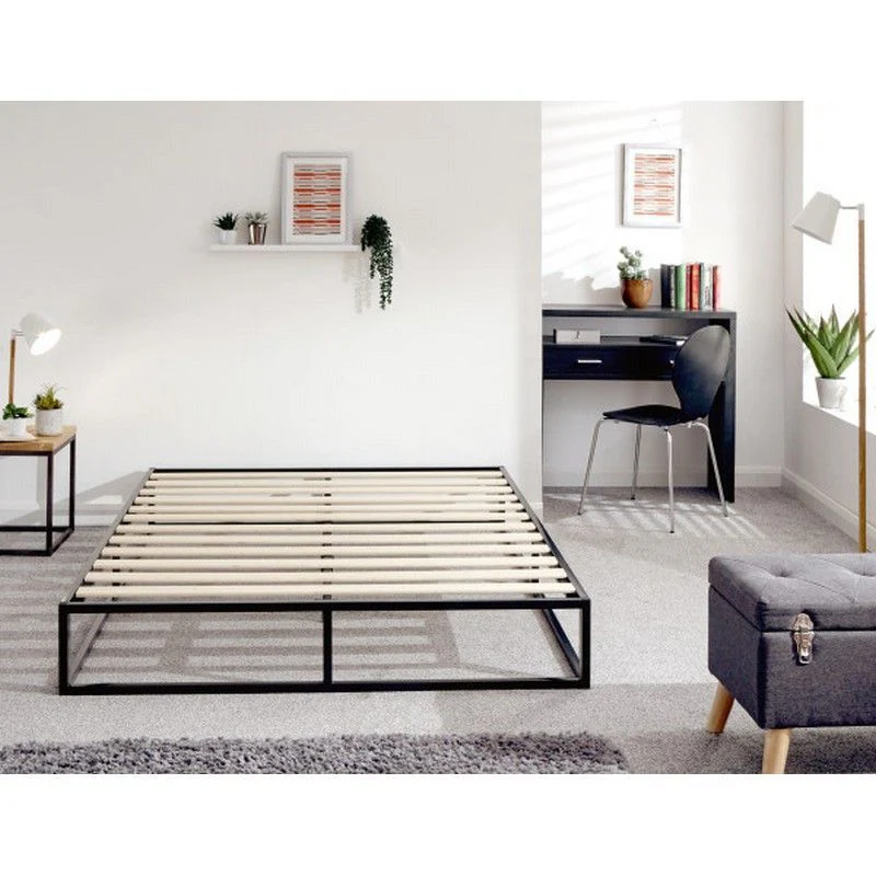 Platform Double Bed Metal Black 4 x 6ft - Image 4