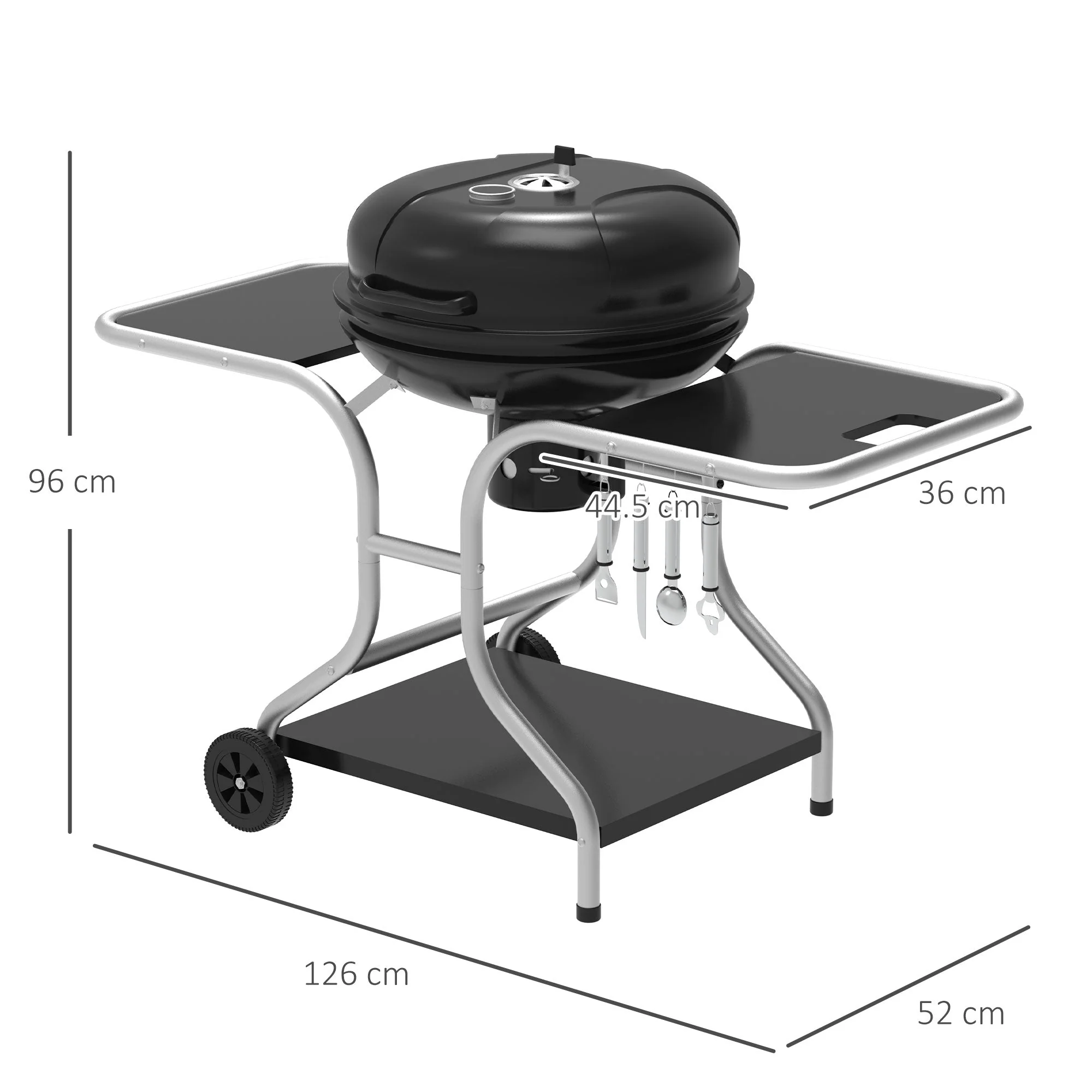 Portable Charcoal Kettle Grill Outdoor Barbecue Trolley BBQ Heat Smoker Grilling with Two wheels - Image 3