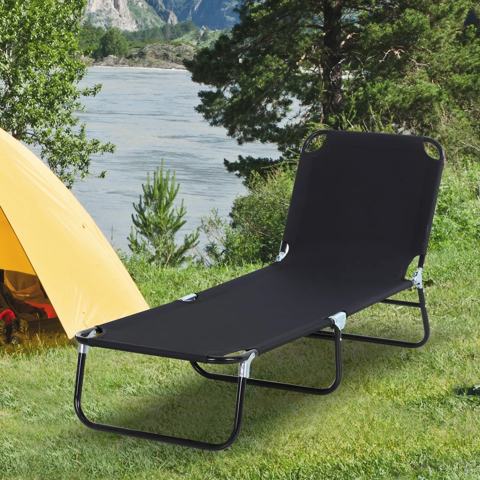 Portable Folding Sun Lounger With 5-Position Adjustable Backrest Relaxer Recliner with Lightweight Frame Great for Pool or Sun Bathing - Image 2