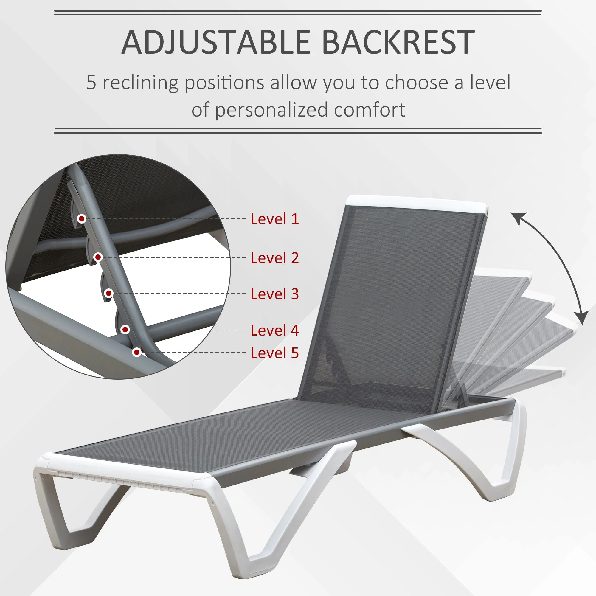 Portable Outdoor Chaise Lounge Sun Lounger with Adjustable Back - Image 4