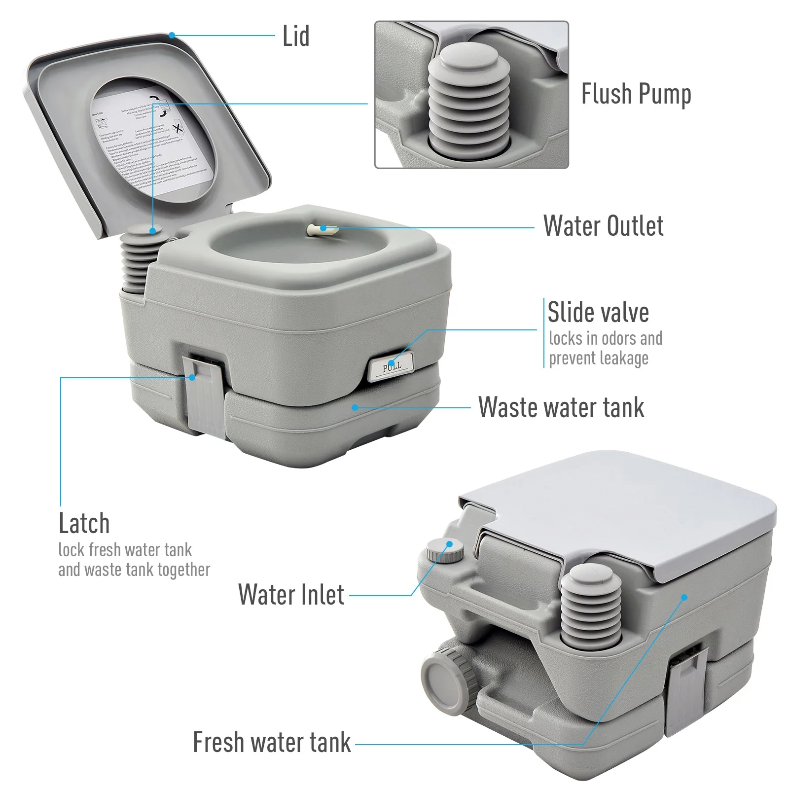 Portable Travel Toilet 10L Grey - Image 4