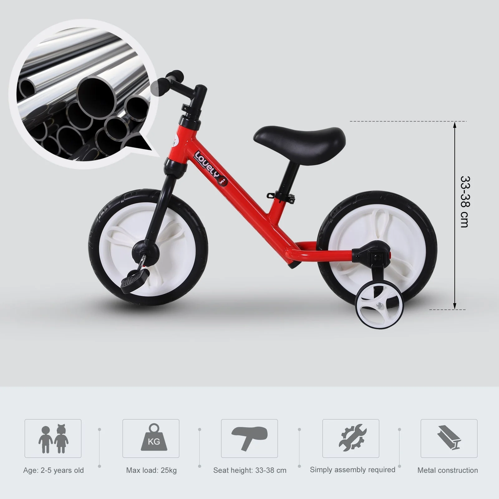PP Toddlers Removable Stabiliser Balance Bike Red - Image 6