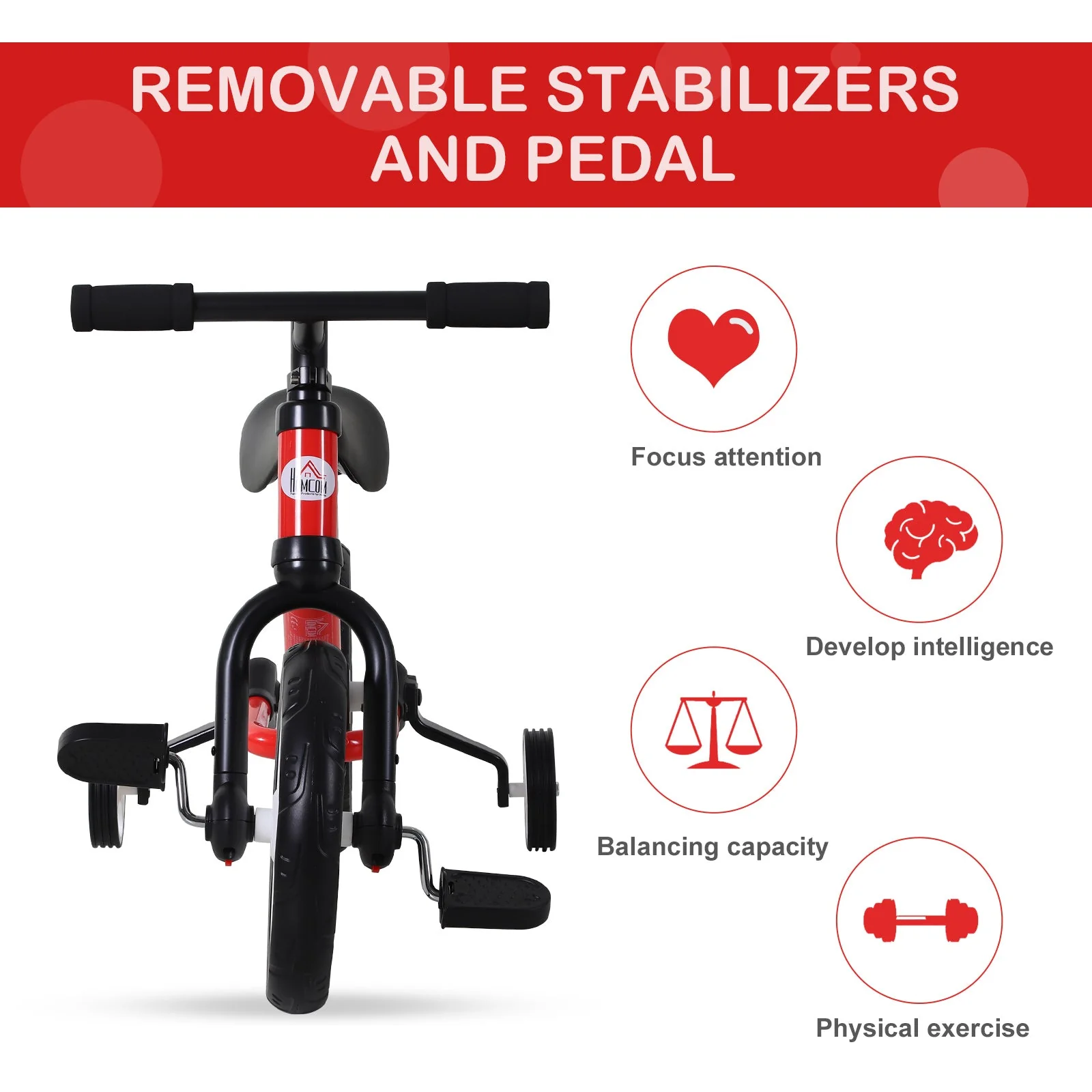 PP Toddlers Removable Stabiliser Balance Bike Red - Image 7