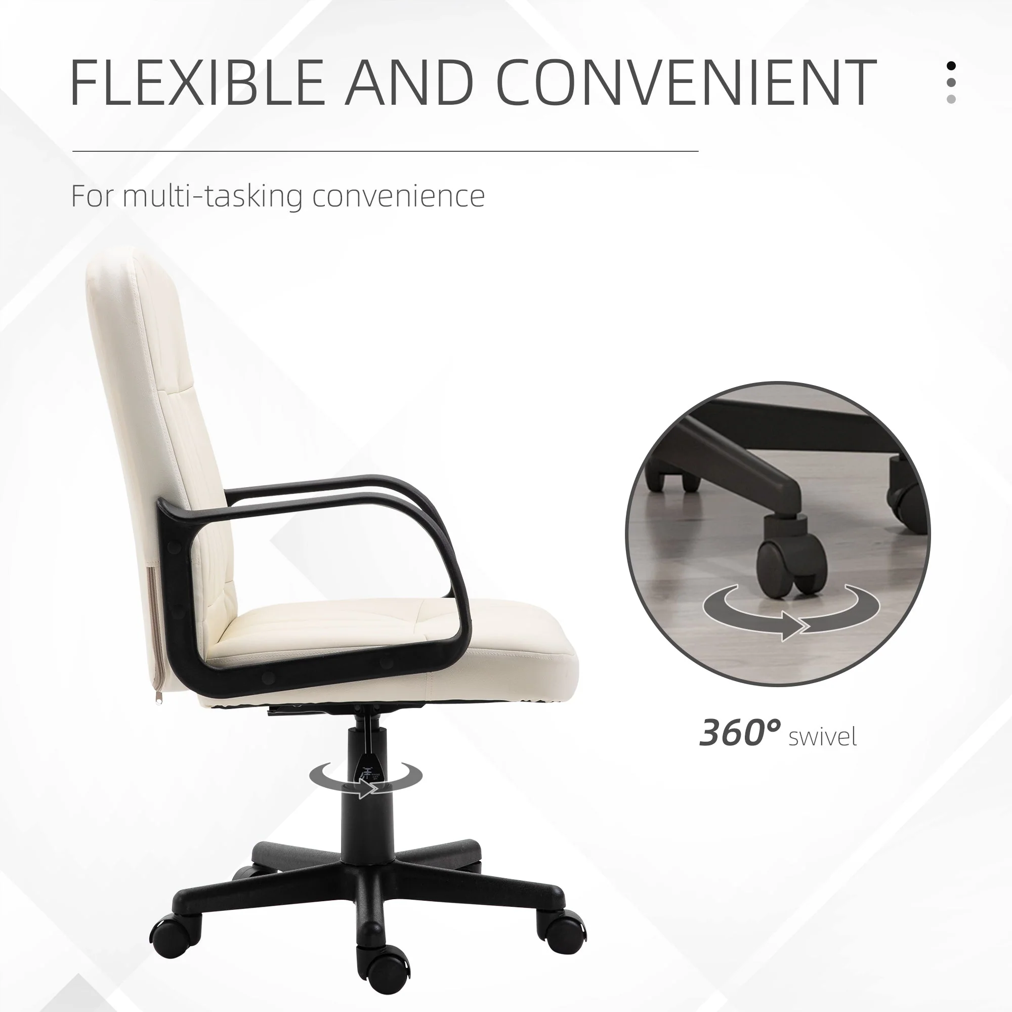 PU Leather Swivel Home Office Chair Cream - Image 5