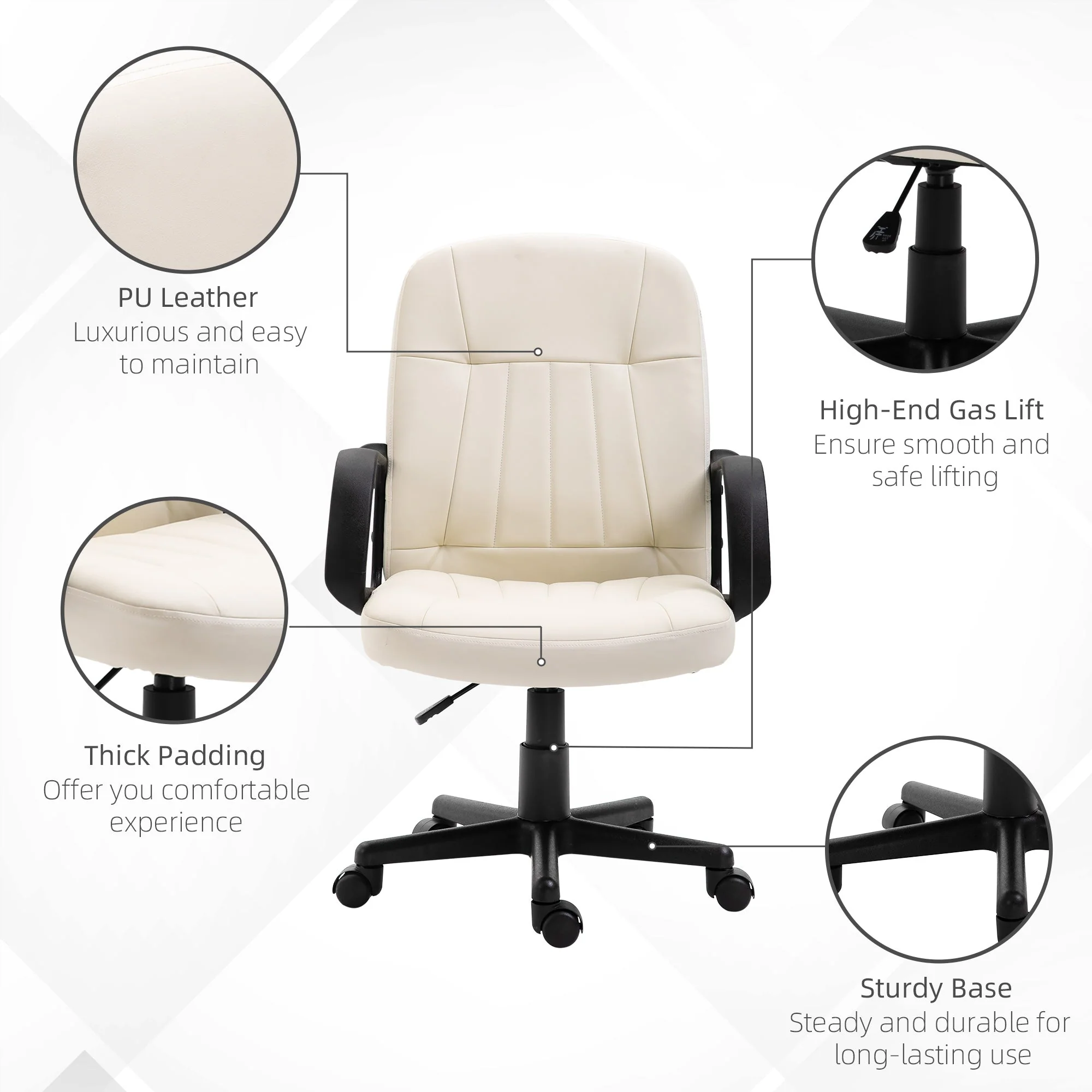 PU Leather Swivel Home Office Chair Cream - Image 6