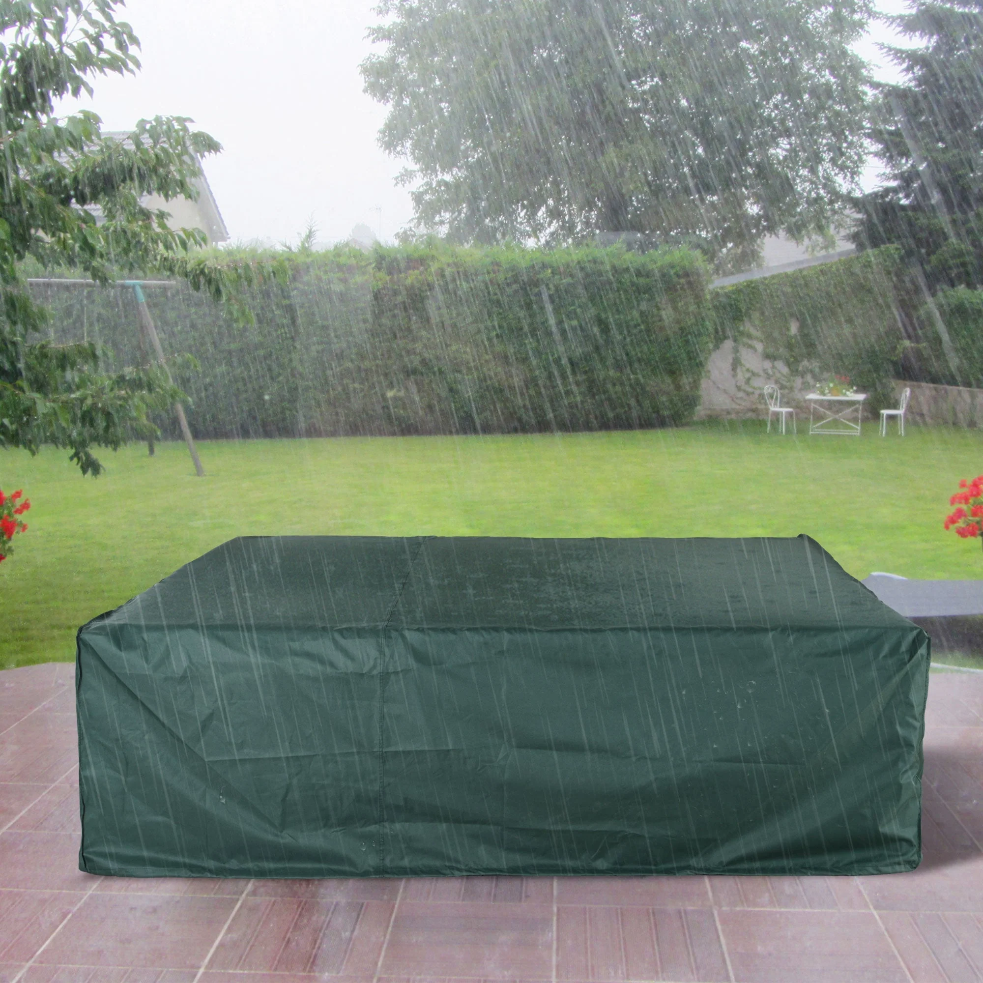 PVC Coated Large Square 600D Waterproof Outdoor Furniture Cover Green - Image 2