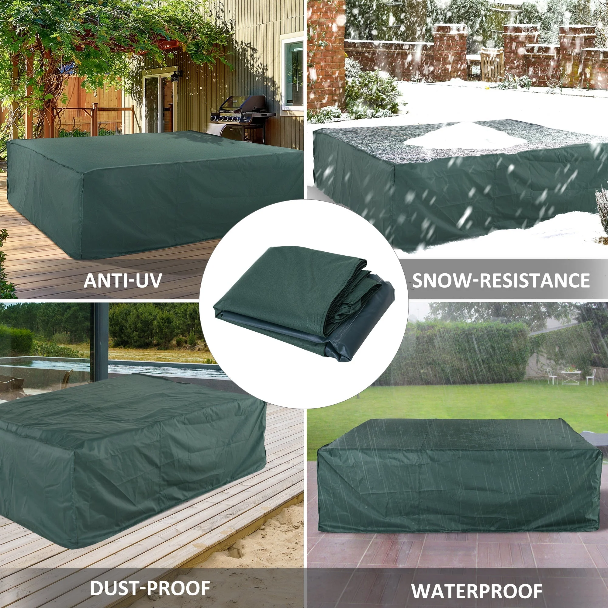 PVC Coated Large Square 600D Waterproof Outdoor Furniture Cover Green - Image 6