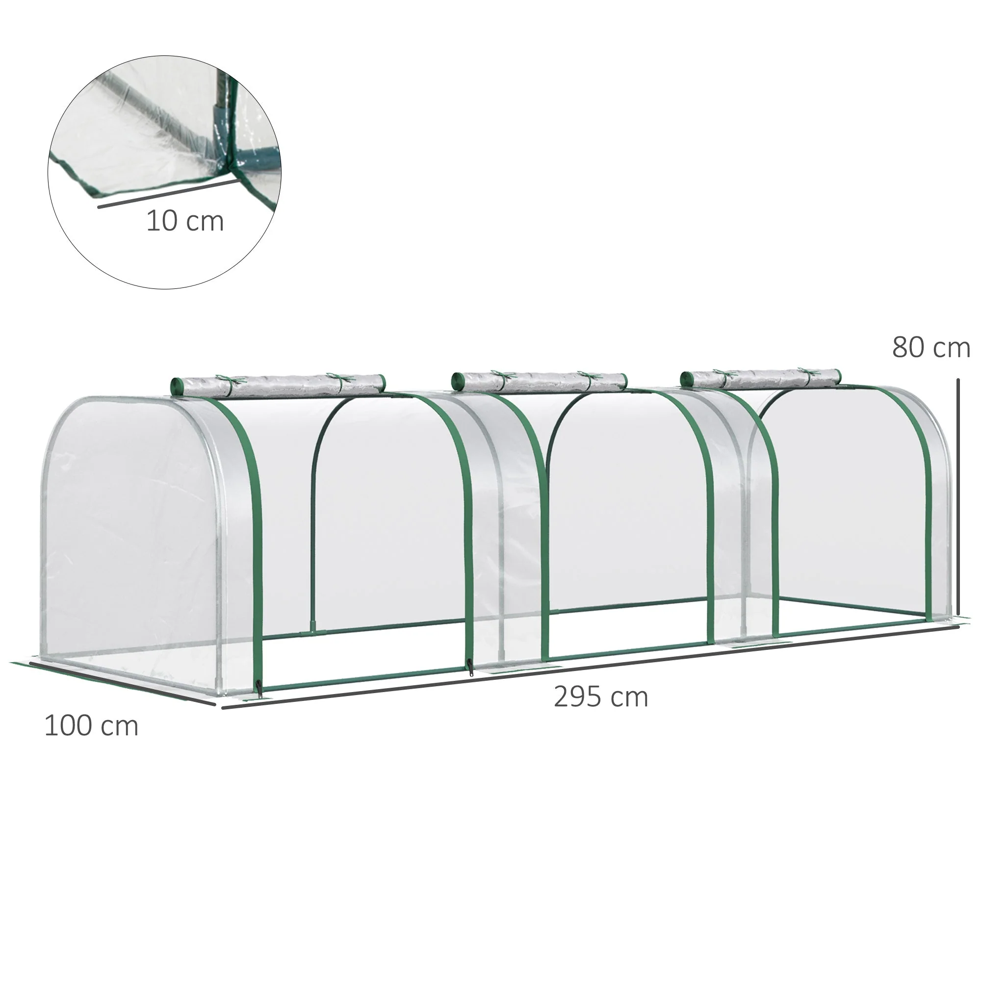 PVC Tunnel Greenhouse Green Grow House Steel Frame for Garden Backyard with Zipper Doors 295x100x80 cm - Image 3