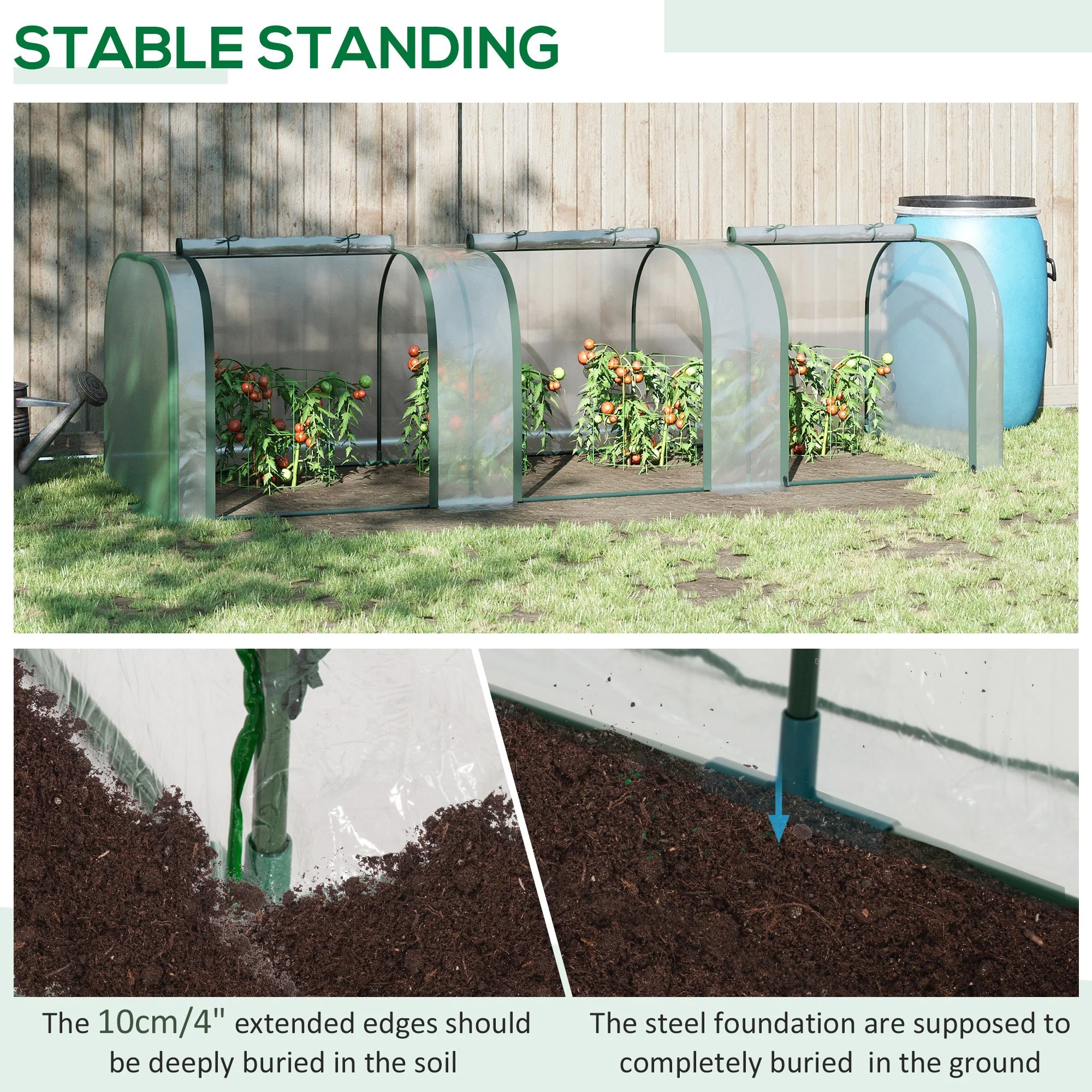 PVC Tunnel Greenhouse Green Grow House Steel Frame for Garden Backyard with Zipper Doors 295x100x80 cm - Image 5