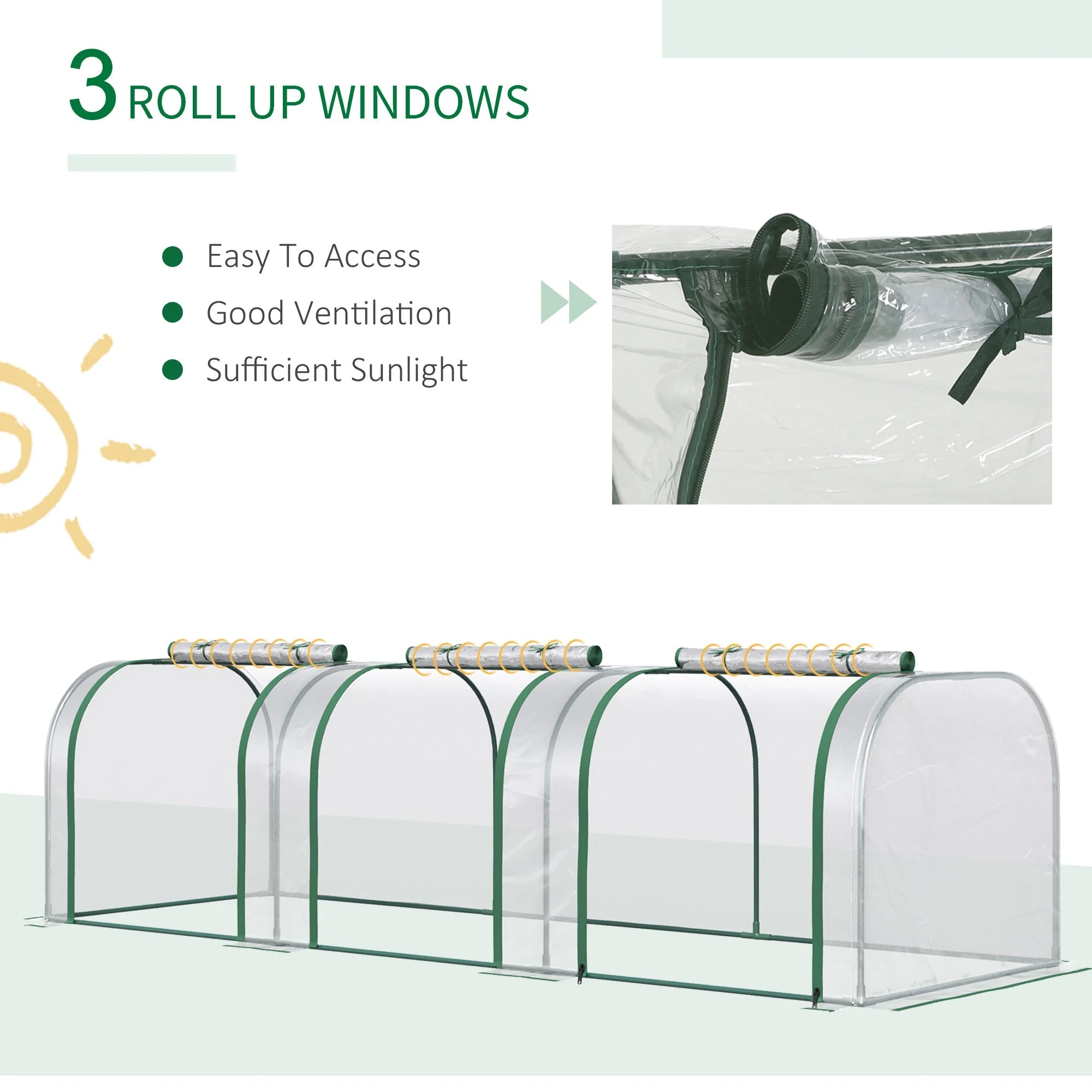 PVC Tunnel Greenhouse Green Grow House Steel Frame for Garden Backyard with Zipper Doors 295x100x80 cm - Image 6