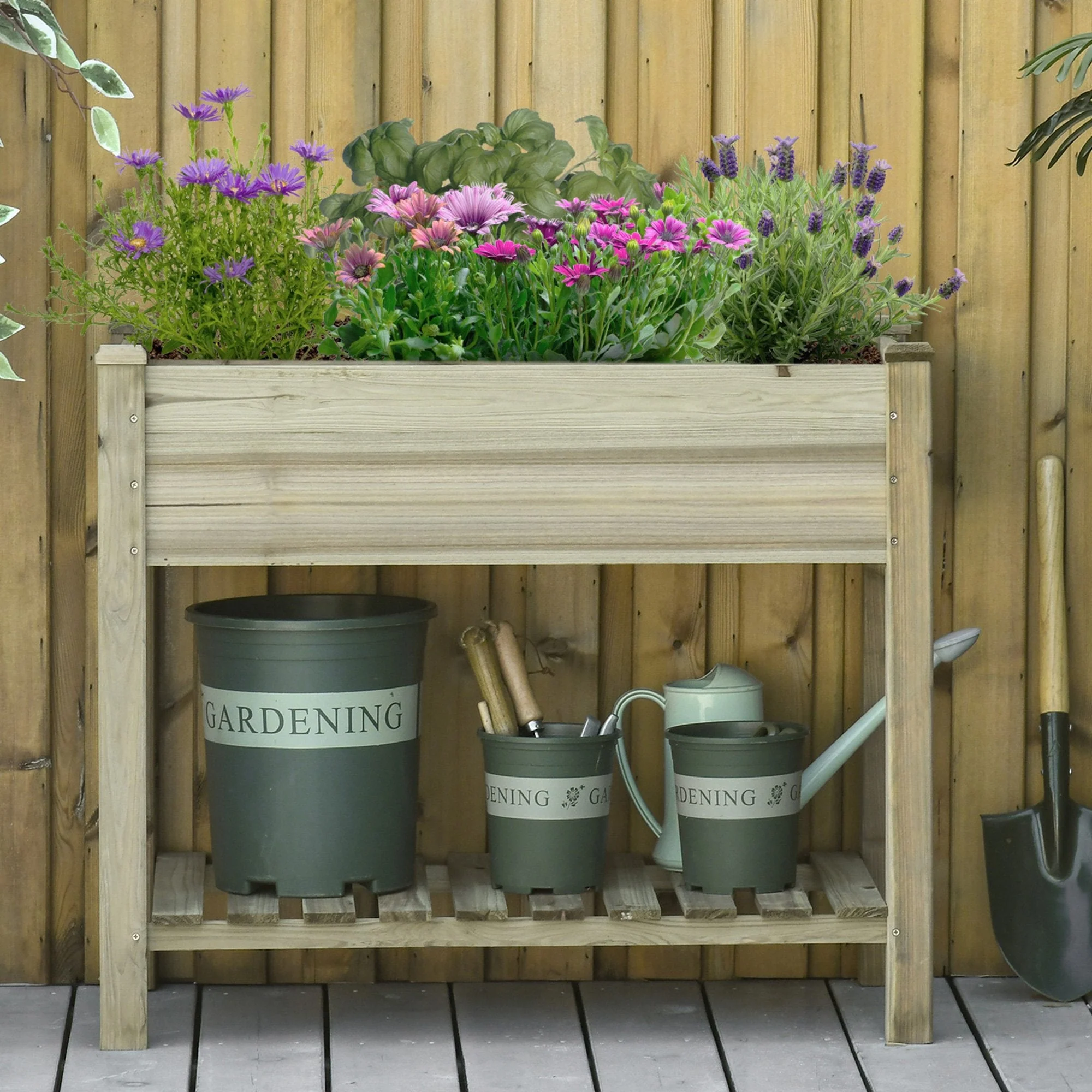 Raised Garden Bed with Legs and Storage Shelf Elevated Wooden Planter Box - Image 2