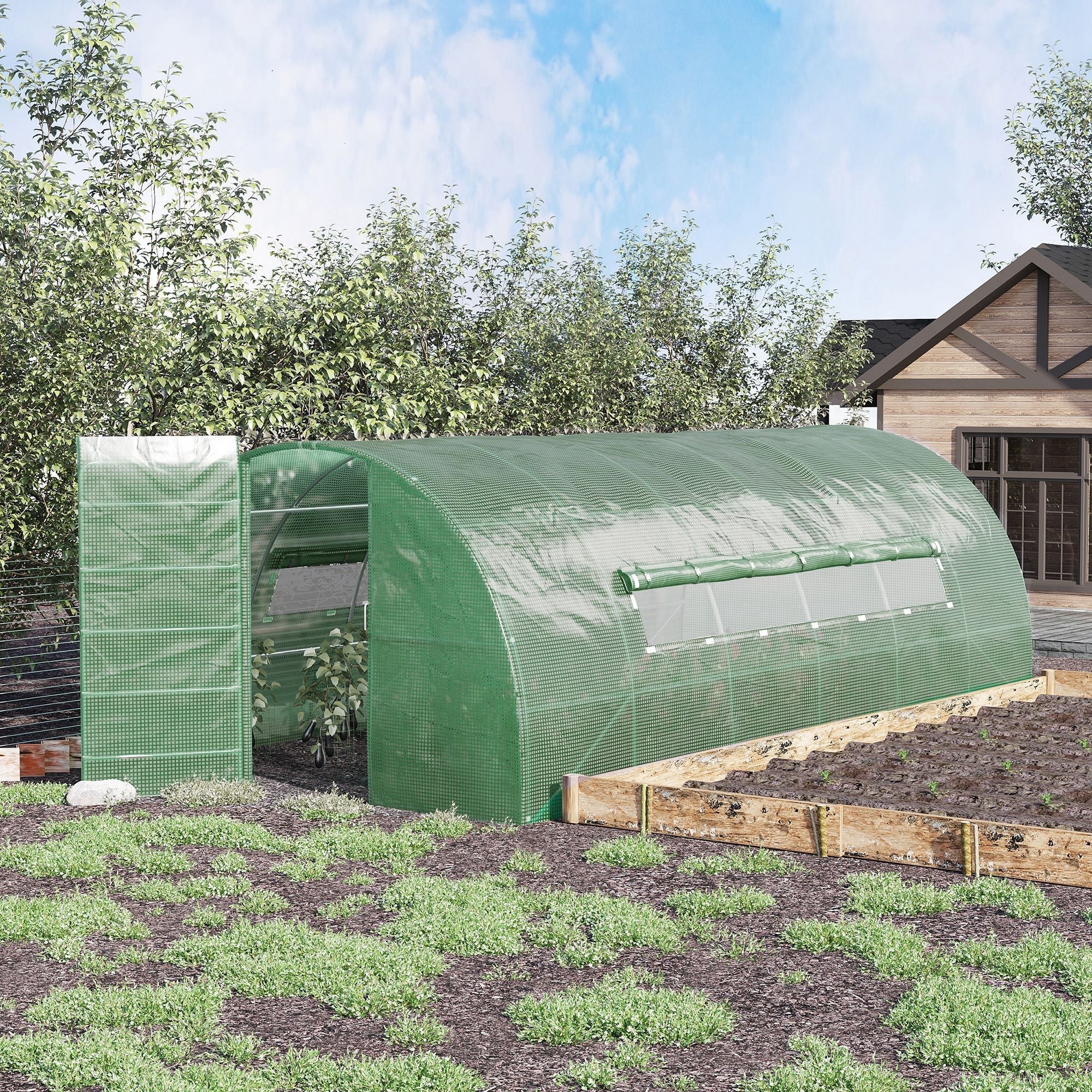Reinforced Walk-In Polytunnel Greenhouse with Metal Hinged Door - Image 2
