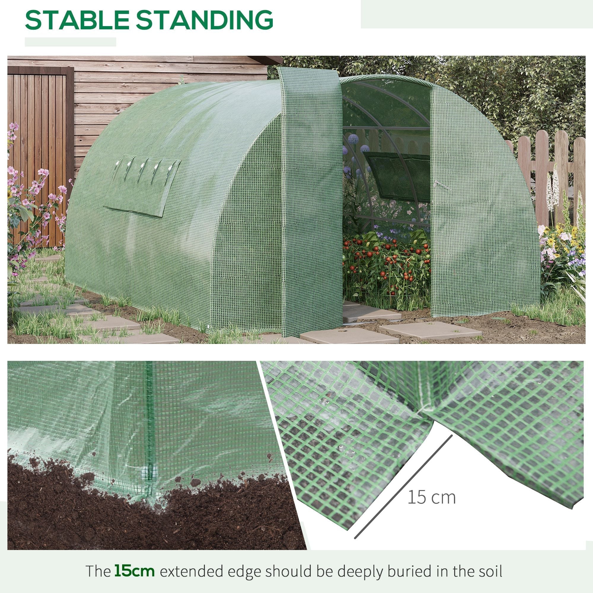 Reinforced Walk-In Polytunnel Greenhouse with Metal Hinged Door - Image 6