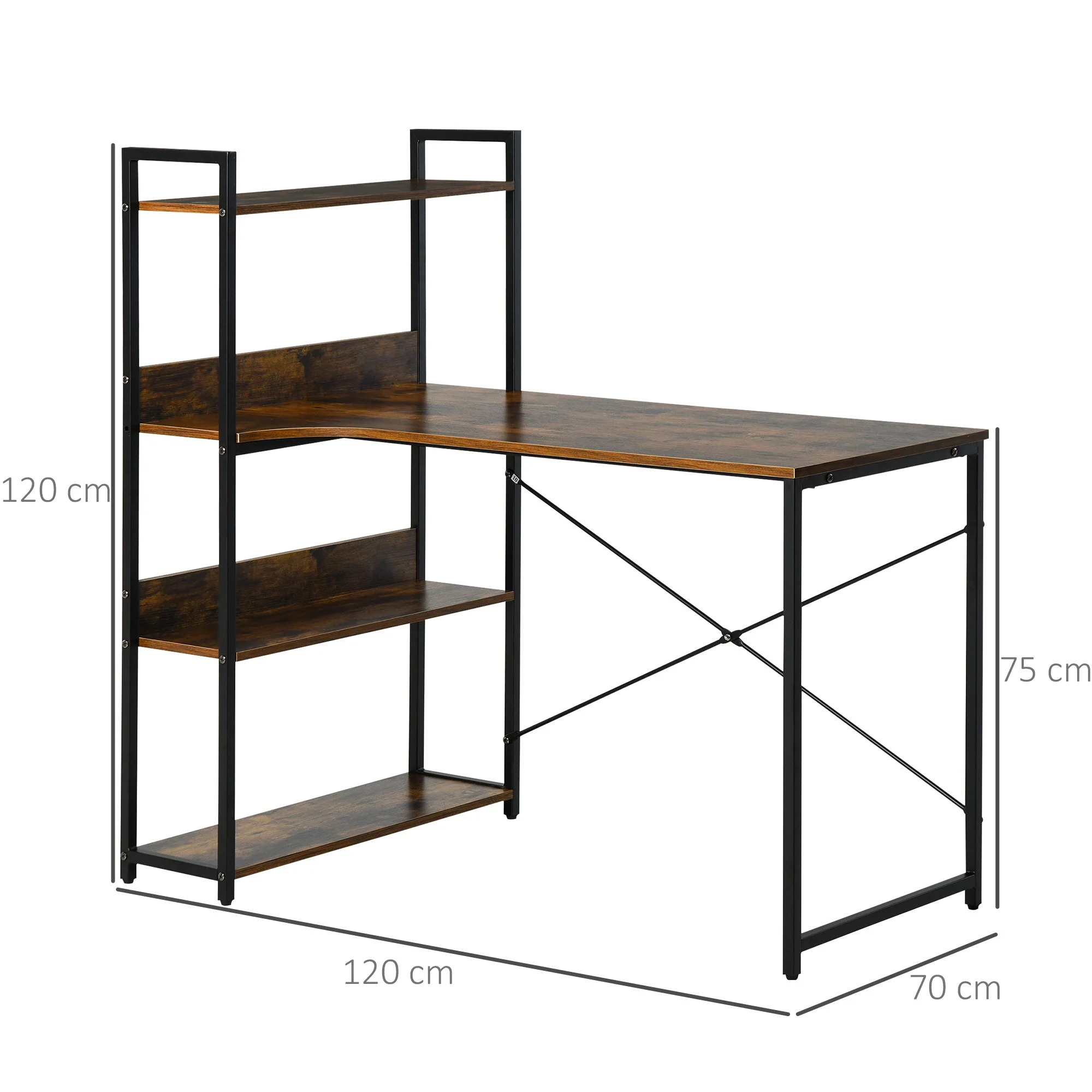 Retro Industrial Computer Desk Home Office Table with 4-Tier Storage Shelf Metal Frame Computer Workstation for Home Office - Image 3