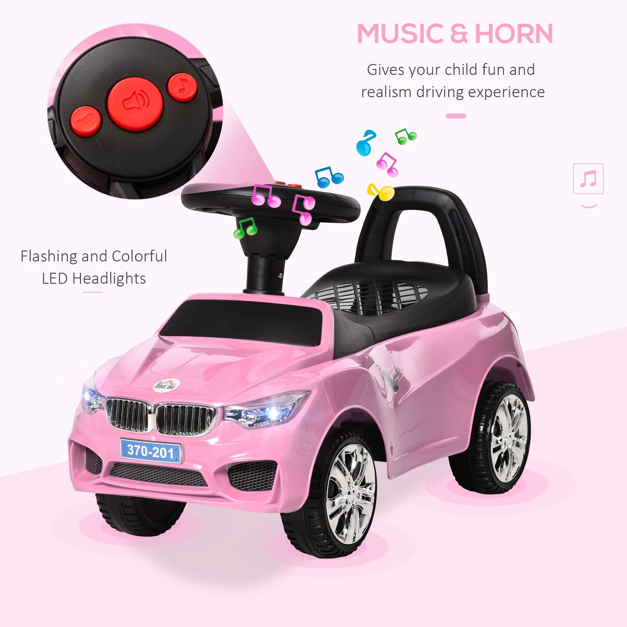 Ride on Sliding Car Baby Toddler Horn Music Working Lights Storage No Power Pink - Image 3