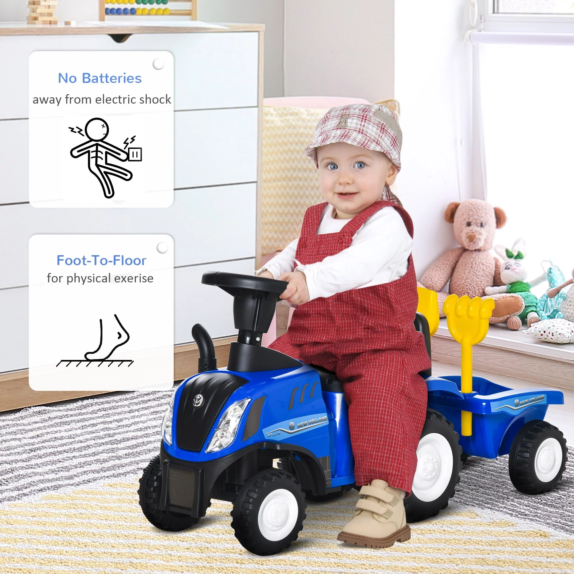 Ride On Tractor Toddler Walker Foot To Floor Slider w/ Horn Storage Steering Wheel for 1-3 Years Old Blue - Image 4
