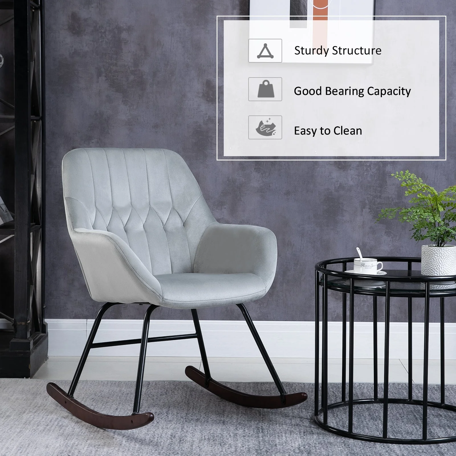 Rocking Chair Reading Accent Armchair with Steel Frame Sponge Padded for Living Room - Image 4