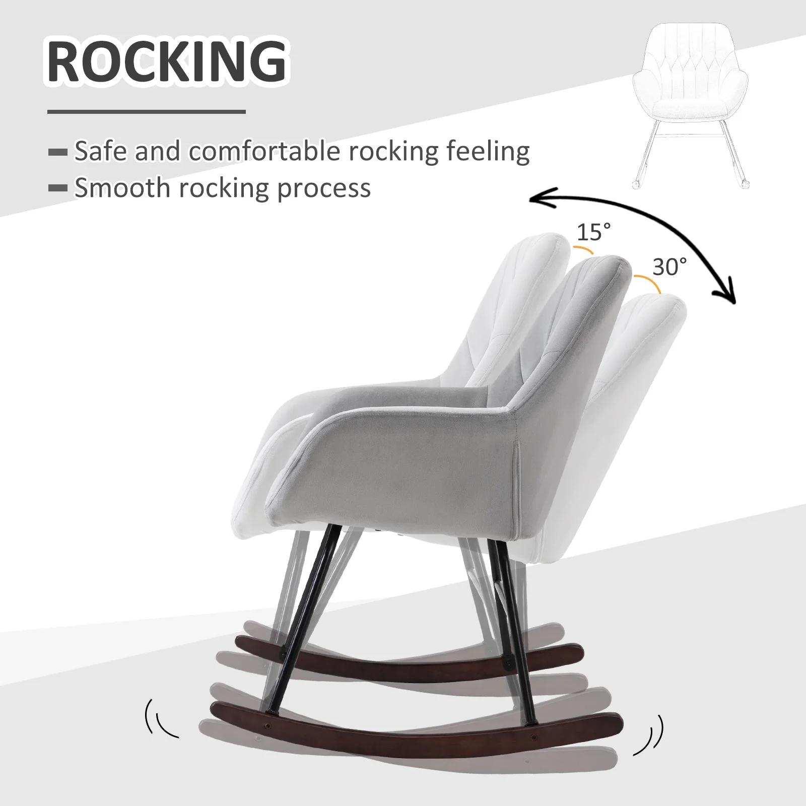 Rocking Chair Reading Accent Armchair with Steel Frame Sponge Padded for Living Room - Image 5