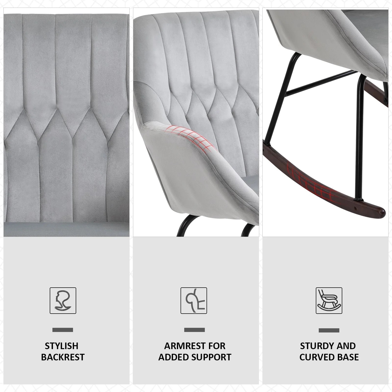 Rocking Chair Reading Accent Armchair with Steel Frame Sponge Padded for Living Room - Image 6