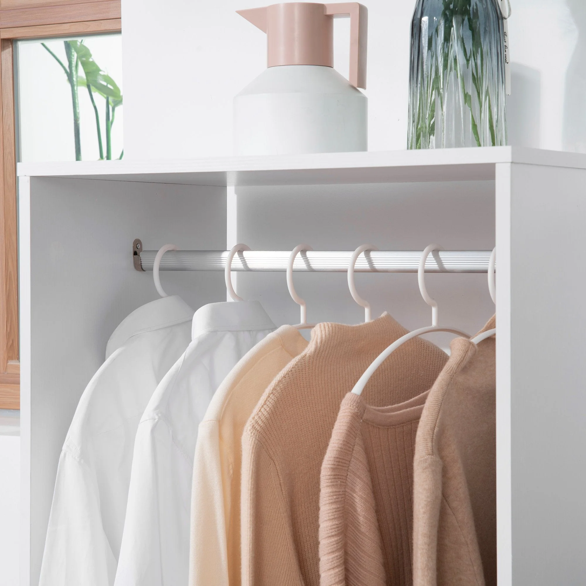 Rolling Open Wardrobe w/ Hanging Rod Storage Shelves Closet Organizer - Image 8