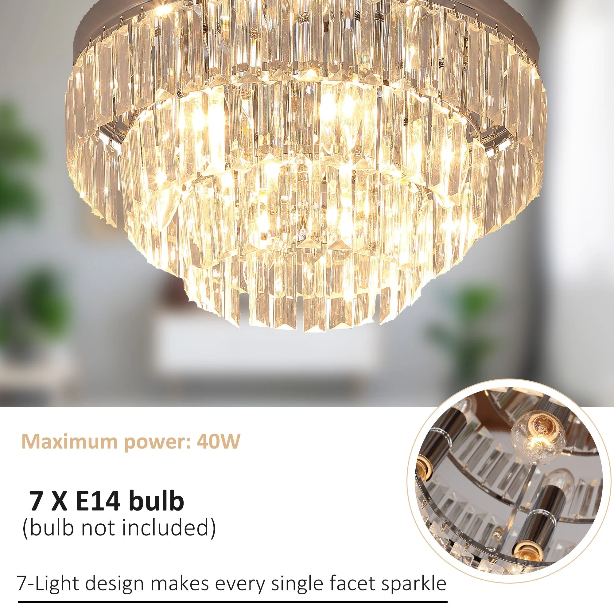 Round Crystal Ceiling Lamp 7 Lights Chandelier Mounted Fixture For Living Room Dining Room Hallway Modern - Image 5