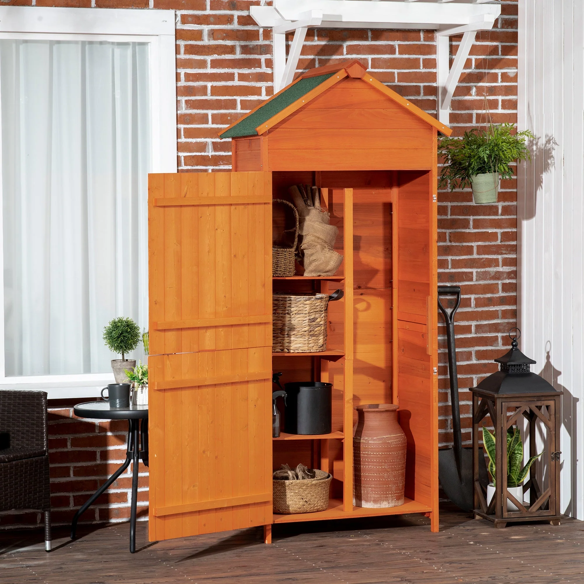 Rustica 188cm Barn Door Reverse Apex Garden Store Lockable Fir Wood Teak by Steadfast - Image 2