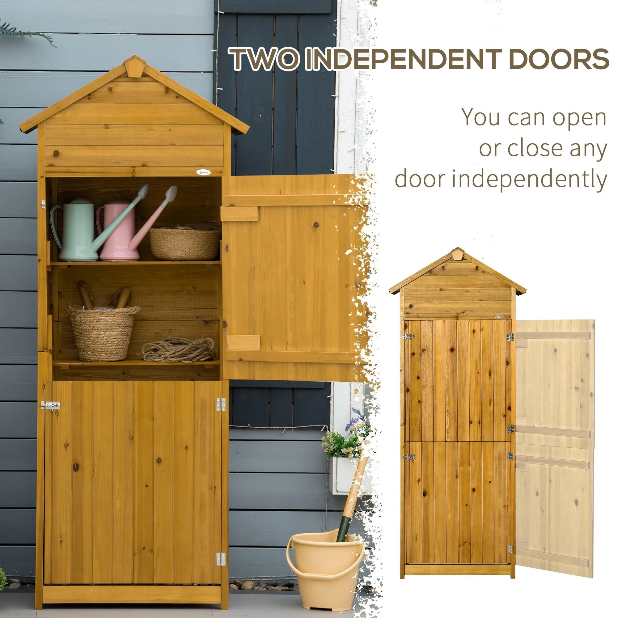 Rustica 191cm Barn Door Reverse Apex Garden Store With Shelves Fir Wood Natural by Steadfast - Image 6