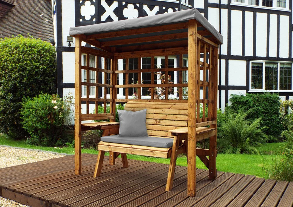 Scandinavian Redwood Garden Arbour by Charles Taylor - 2 Seats Grey Cushions - Image 2